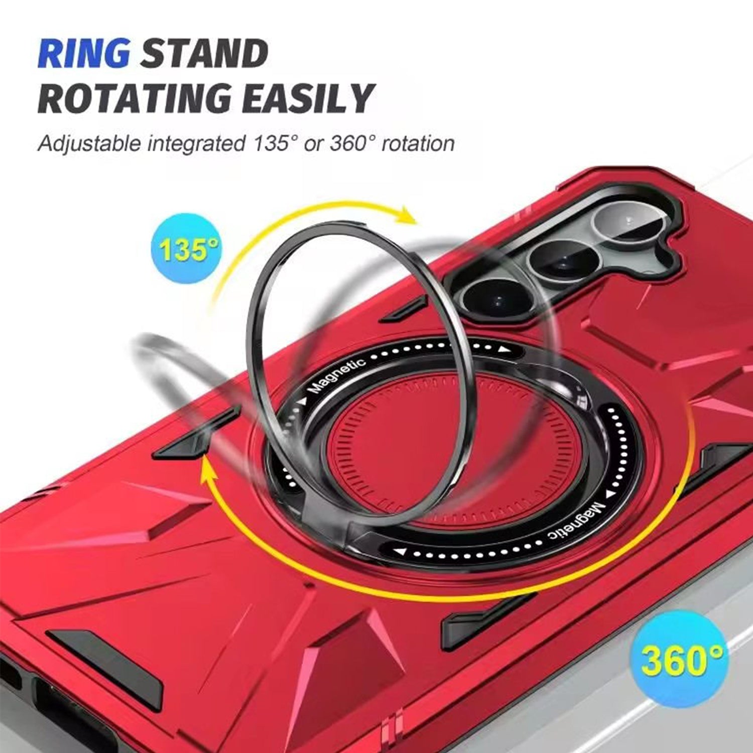 Samsung Galaxy S24 Magnetic with 360 Degree Rotating Ring Stand, Heavy Duty Phone Case