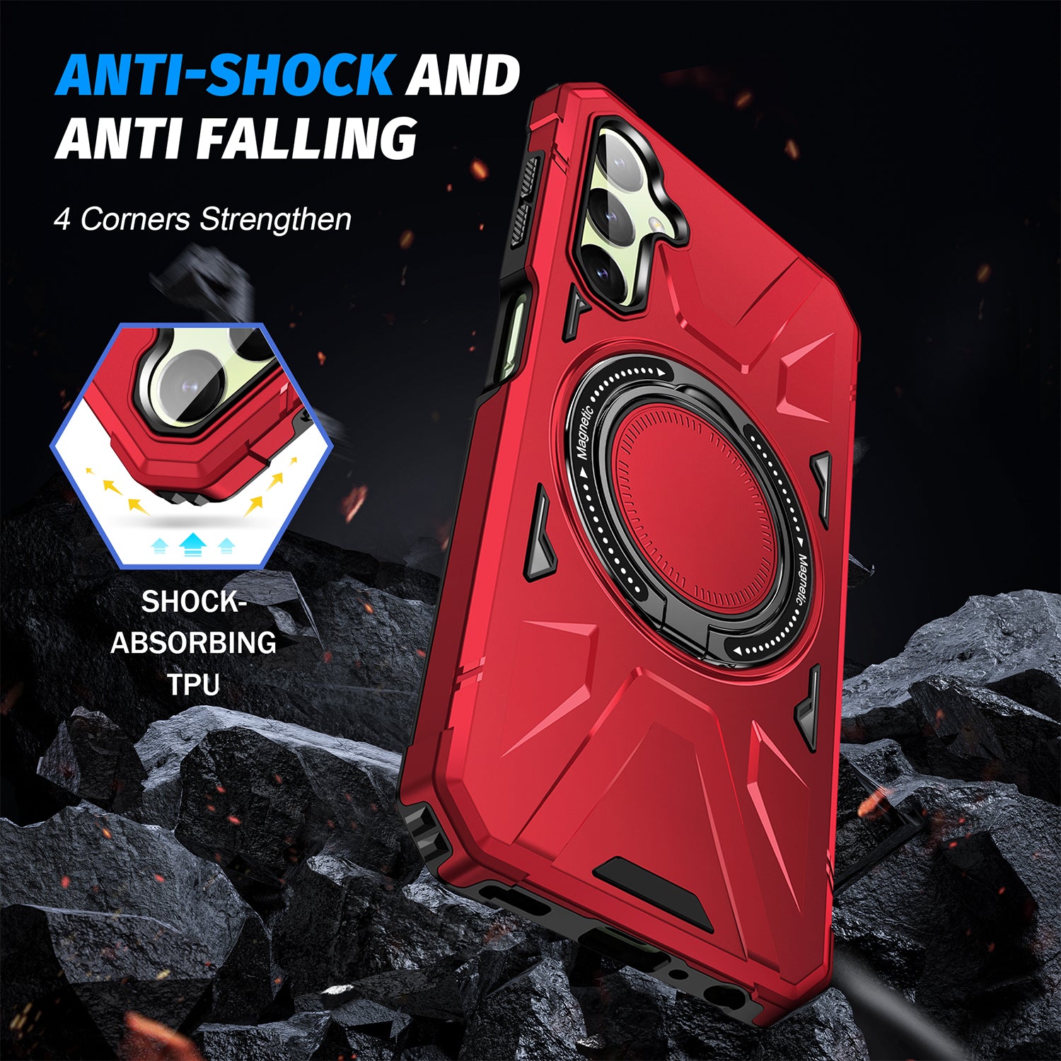 Samsung Galaxy S24 Magnetic with 360 Degree Rotating Ring Stand, Heavy Duty Phone Case