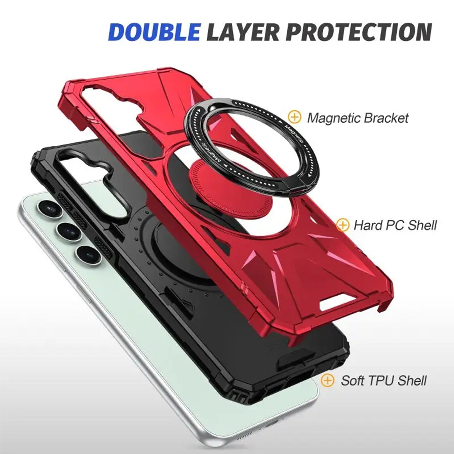 Samsung Galaxy S24 Magnetic with 360 Degree Rotating Ring Stand, Heavy Duty Phone Case