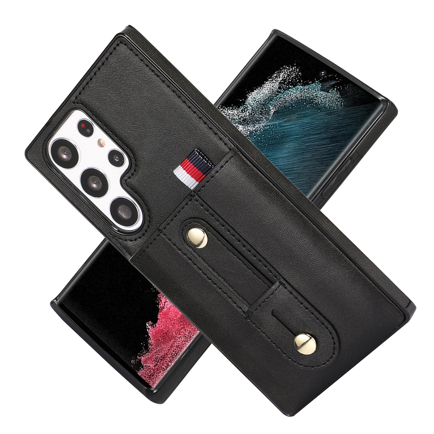 Samsung Galaxy S24 Ultra Shockproof，Anti-Fall Protective Case with Card Slots Ring Buckle Loop Strap Wallet Kickstand Cover