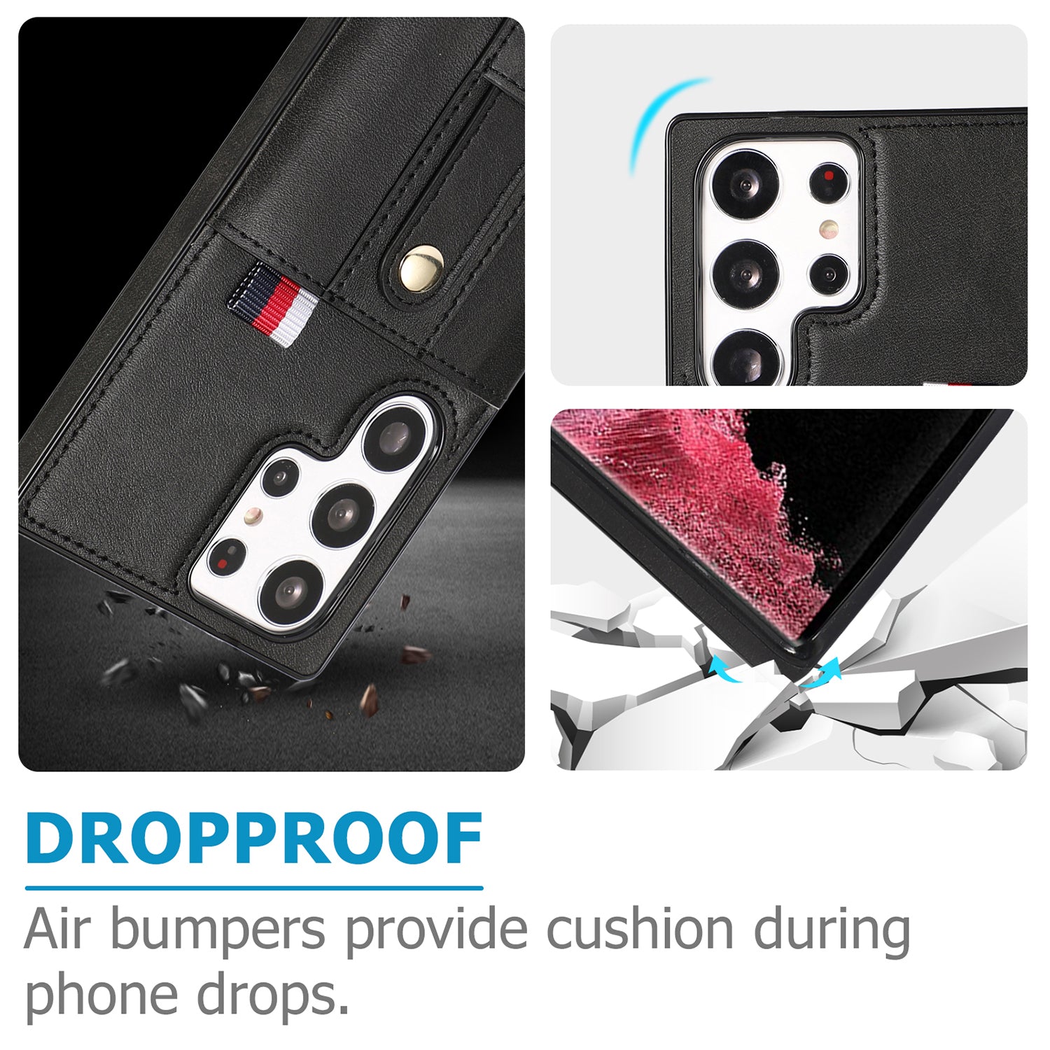 Samsung Galaxy S24 Ultra Shockproof，Anti-Fall Protective Case with Card Slots Ring Buckle Loop Strap Wallet Kickstand Cover