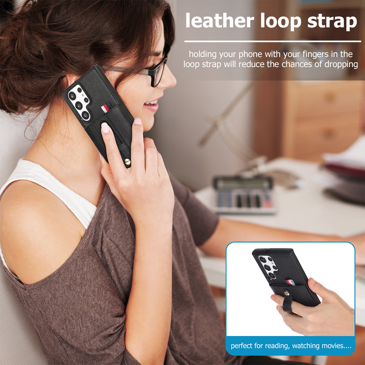Samsung Galaxy S24 Ultra Shockproof，Anti-Fall Protective Case with Card Slots Ring Buckle Loop Strap Wallet Kickstand Cover