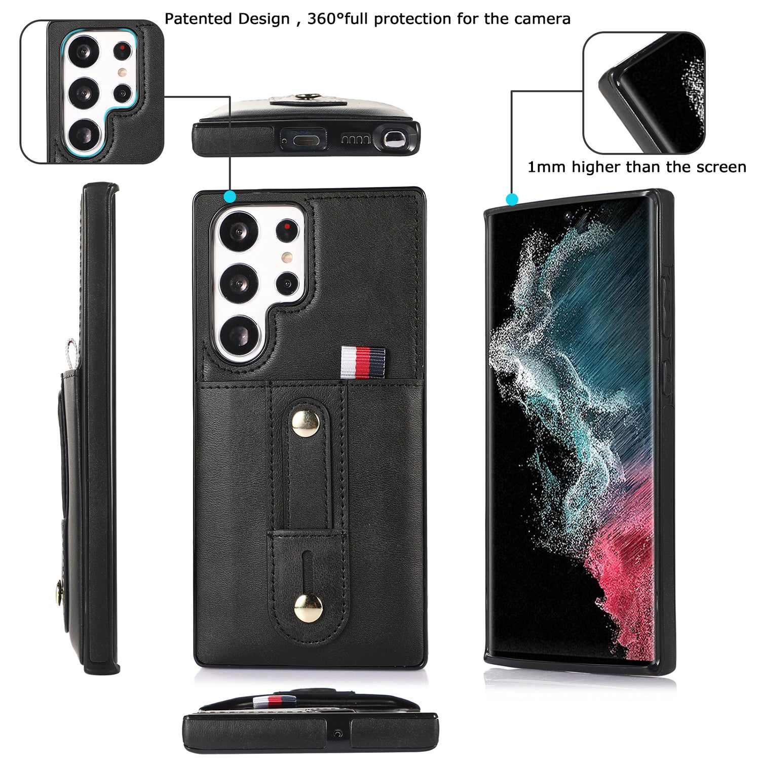 Samsung Galaxy S24 Ultra Shockproof，Anti-Fall Protective Case with Card Slots Ring Buckle Loop Strap Wallet Kickstand Cover