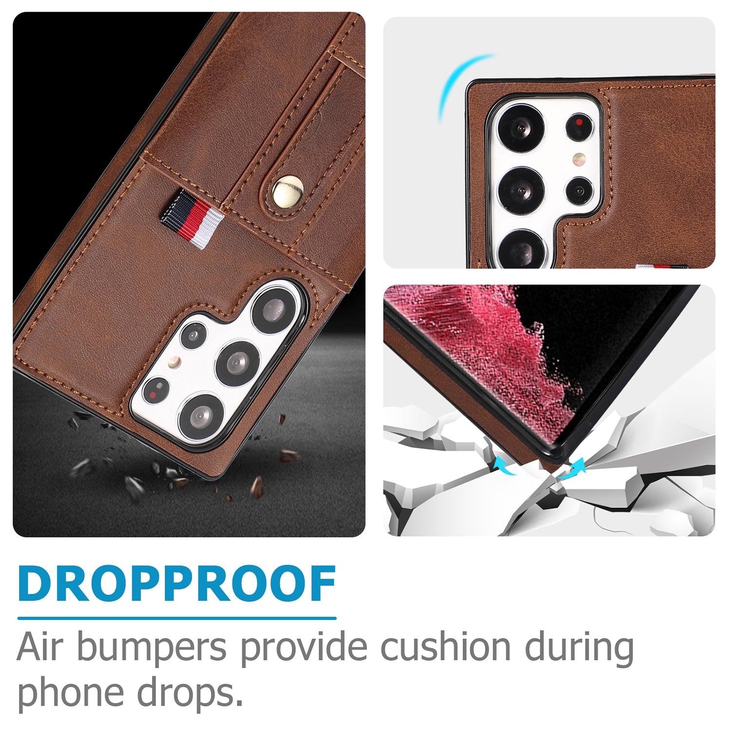 Samsung Galaxy S24 Ultra Shockproof，Anti-Fall Protective Case with Card Slots Ring Buckle Loop Strap Wallet Kickstand Cover