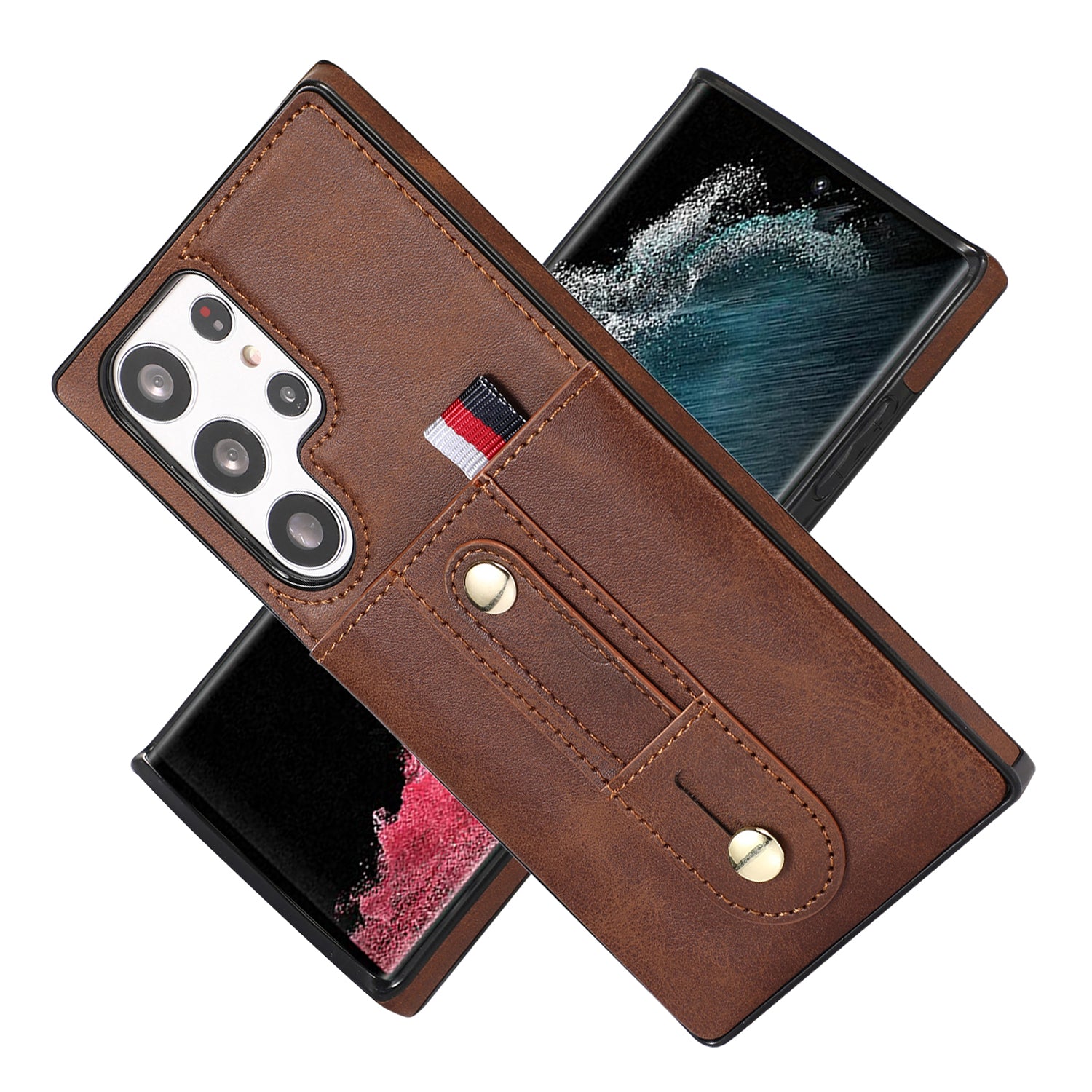 Samsung Galaxy S24 Ultra Shockproof，Anti-Fall Protective Case with Card Slots Ring Buckle Loop Strap Wallet Kickstand Cover