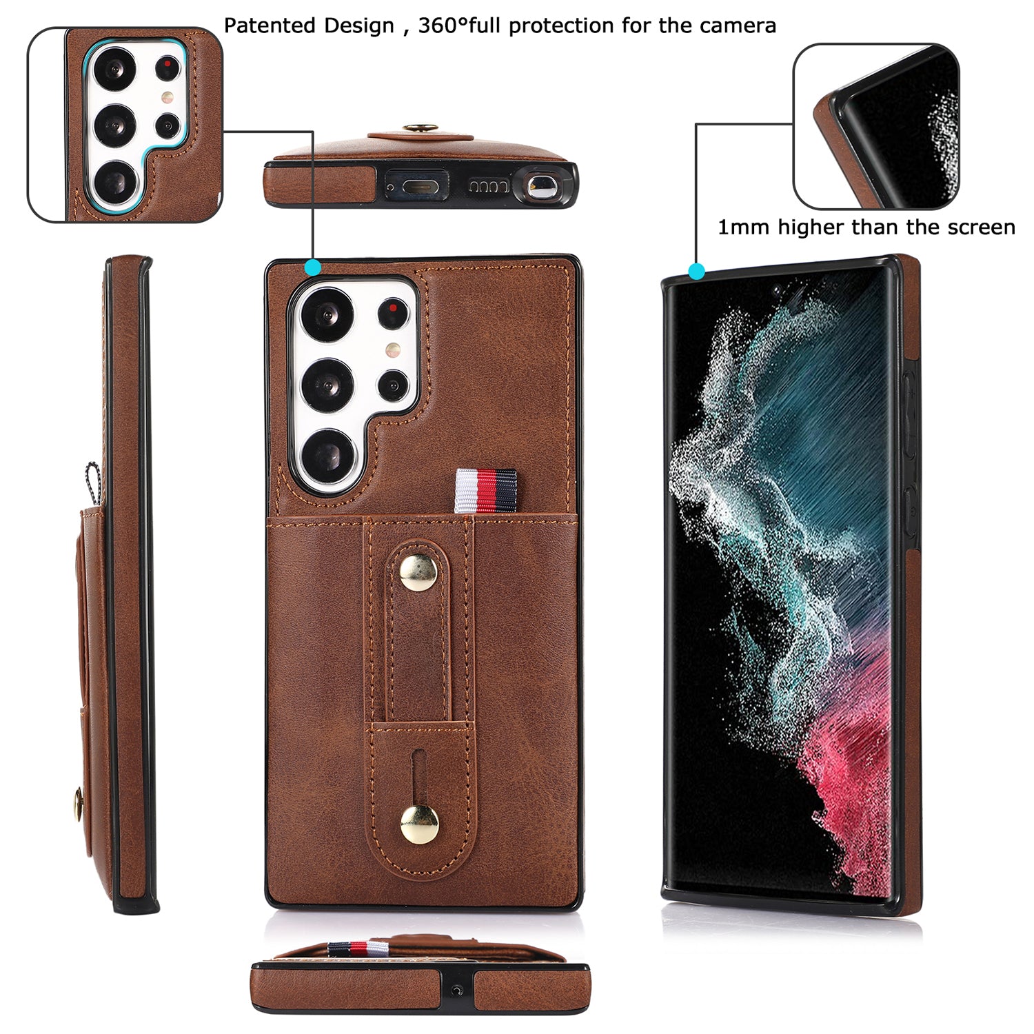 Samsung Galaxy S24 Ultra Shockproof，Anti-Fall Protective Case with Card Slots Ring Buckle Loop Strap Wallet Kickstand Cover