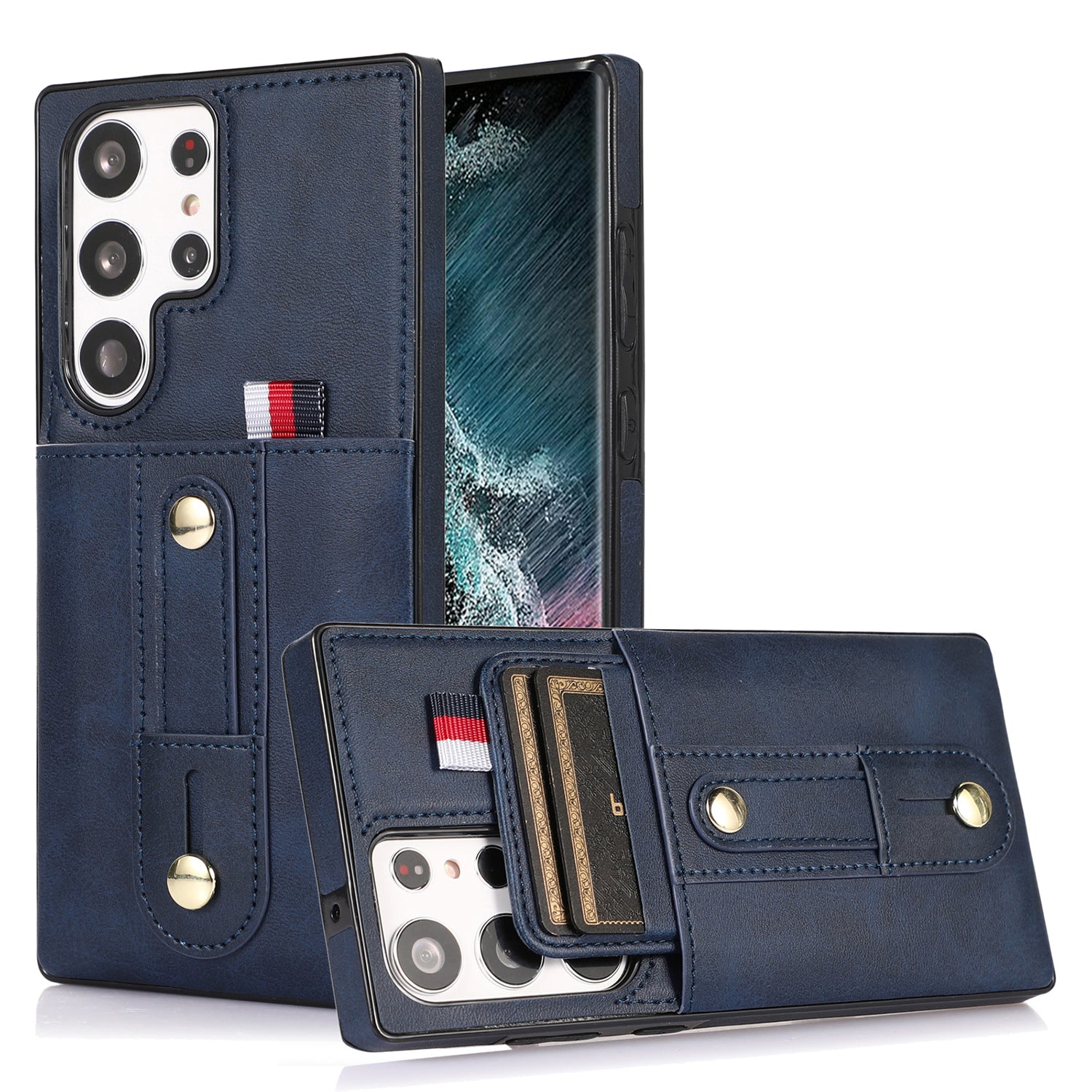 Samsung Galaxy S24 Ultra Shockproof，Anti-Fall Protective Case with Card Slots Ring Buckle Loop Strap Wallet Kickstand Cover