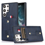 Samsung Galaxy S24 Ultra Shockproof，Anti-Fall Protective Case with Card Slots Ring Buckle Loop Strap Wallet Kickstand Cover