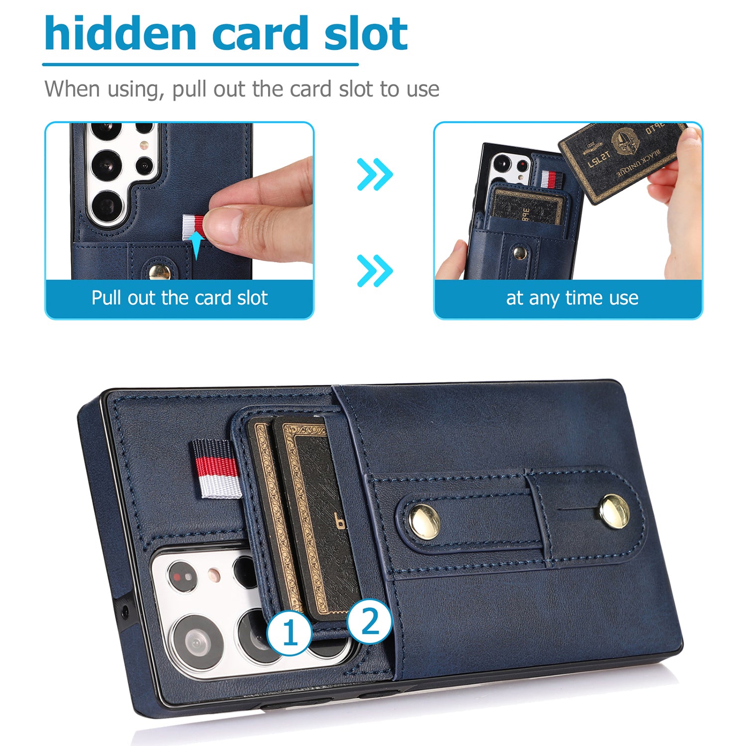 Samsung Galaxy S24 Ultra Shockproof，Anti-Fall Protective Case with Card Slots Ring Buckle Loop Strap Wallet Kickstand Cover