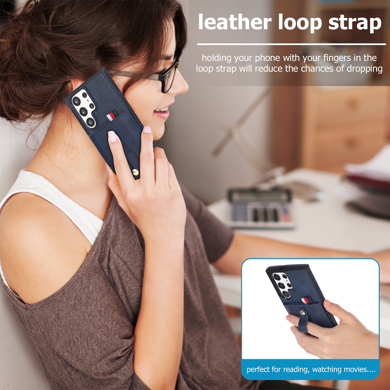 Samsung Galaxy S24 Ultra Shockproof，Anti-Fall Protective Case with Card Slots Ring Buckle Loop Strap Wallet Kickstand Cover