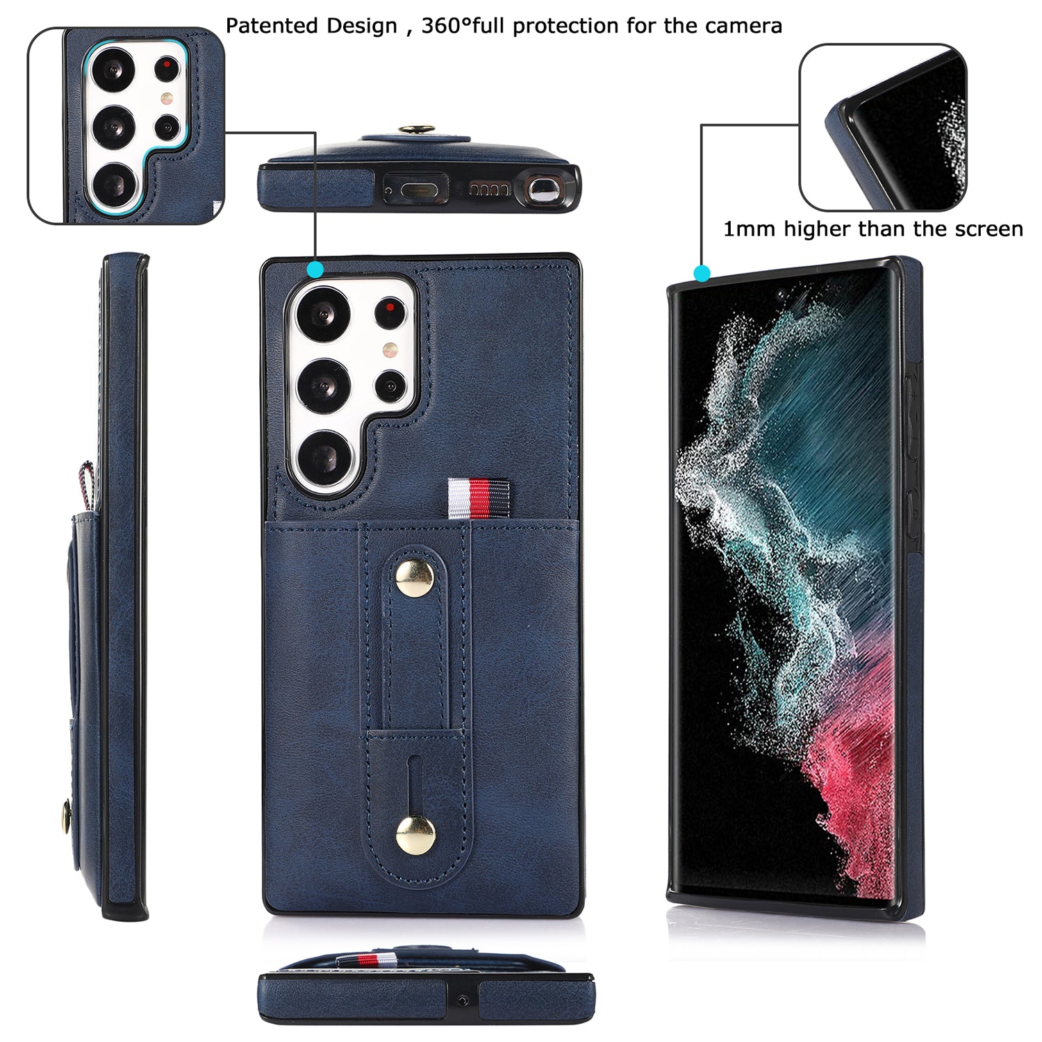 Samsung Galaxy S24 Ultra Shockproof，Anti-Fall Protective Case with Card Slots Ring Buckle Loop Strap Wallet Kickstand Cover