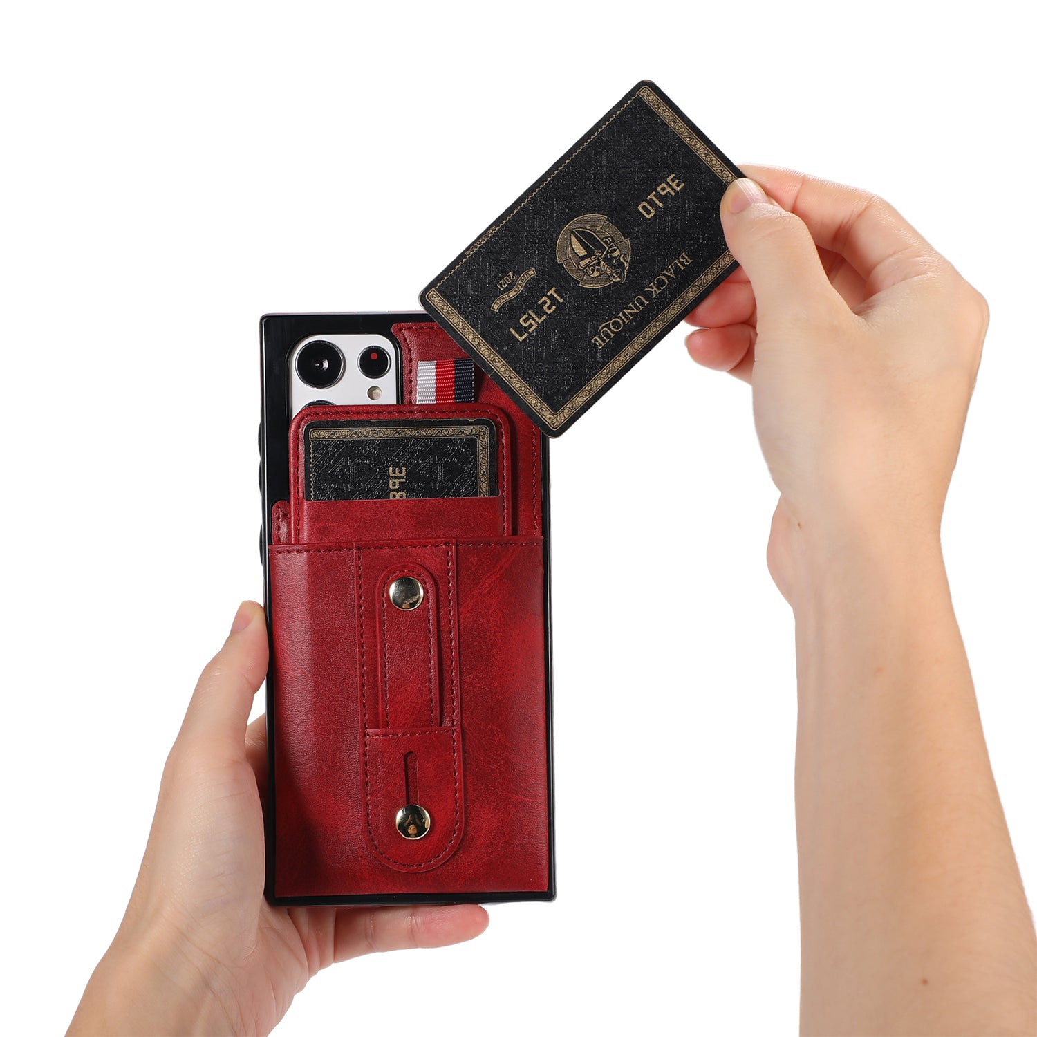 Samsung Galaxy S24 Ultra Shockproof，Anti-Fall Protective Case with Card Slots Ring Buckle Loop Strap Wallet Kickstand Cover