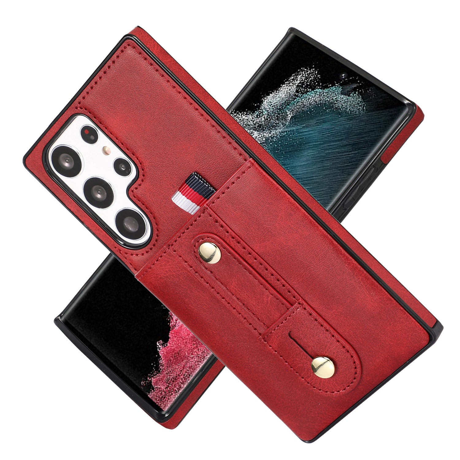 Samsung Galaxy S24 Ultra Shockproof，Anti-Fall Protective Case with Card Slots Ring Buckle Loop Strap Wallet Kickstand Cover
