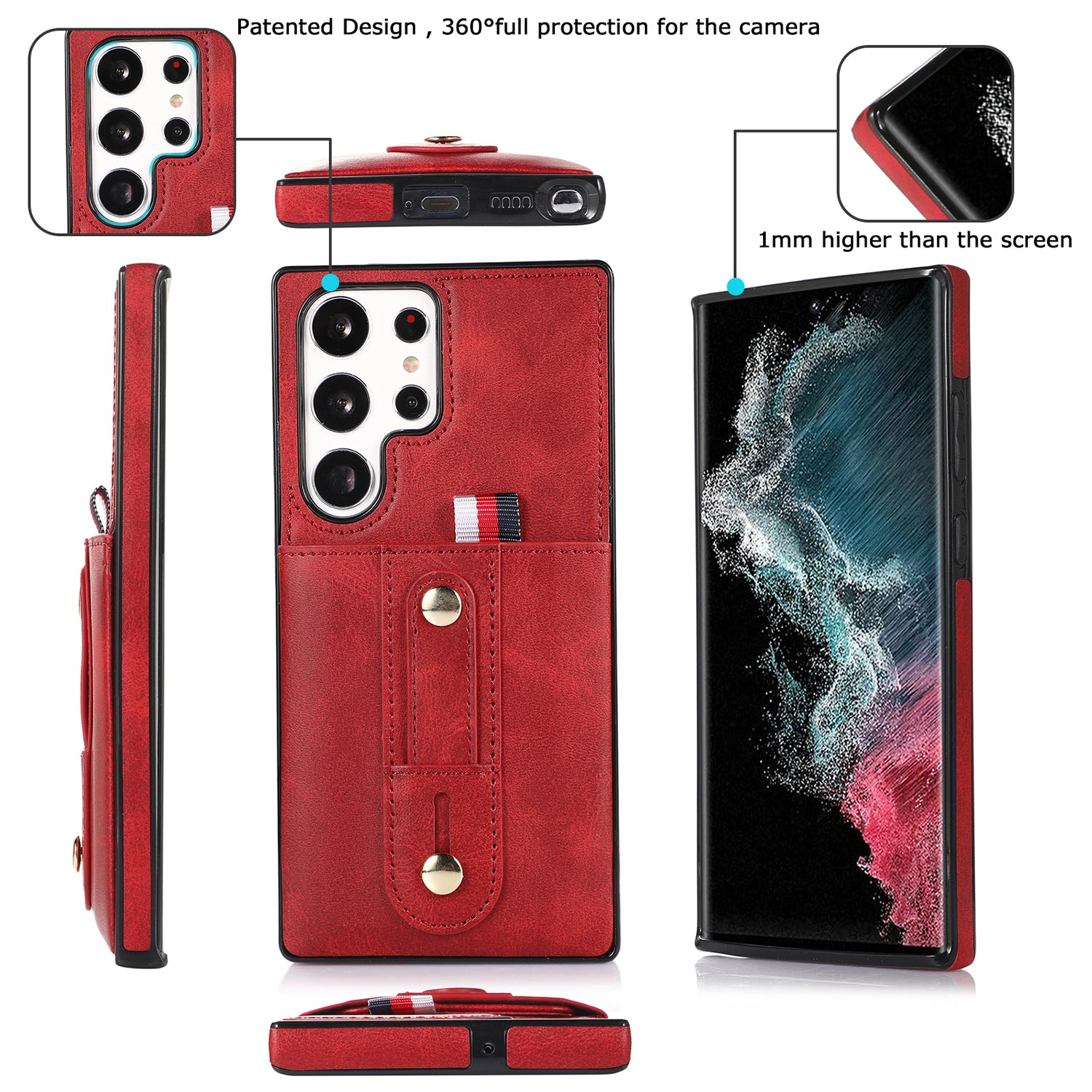 Samsung Galaxy S24 Ultra Shockproof，Anti-Fall Protective Case with Card Slots Ring Buckle Loop Strap Wallet Kickstand Cover