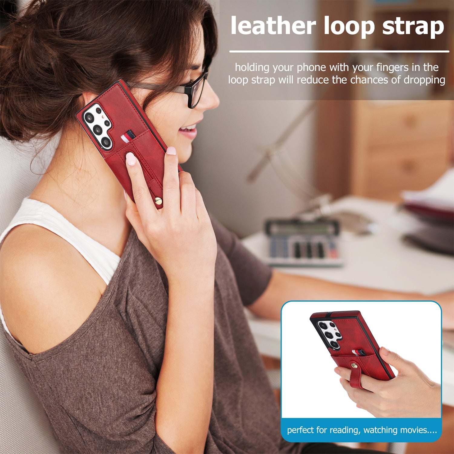 Samsung Galaxy S24 Ultra Shockproof，Anti-Fall Protective Case with Card Slots Ring Buckle Loop Strap Wallet Kickstand Cover