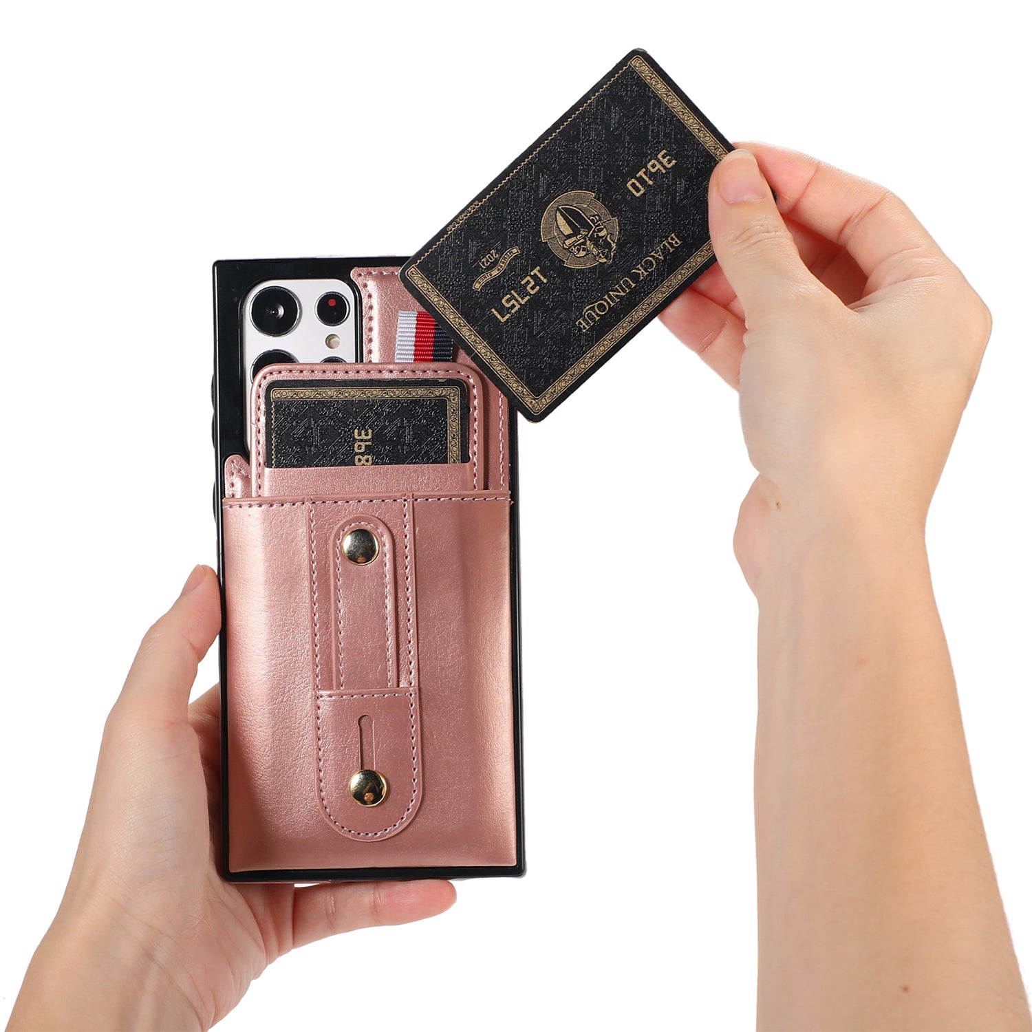 Samsung Galaxy S24 Ultra Shockproof，Anti-Fall Protective Case with Card Slots Ring Buckle Loop Strap Wallet Kickstand Cover