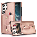 Samsung Galaxy S24 Ultra Shockproof，Anti-Fall Protective Case with Card Slots Ring Buckle Loop Strap Wallet Kickstand Cover