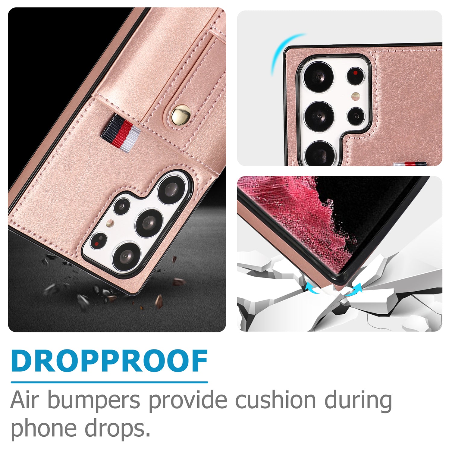 Samsung Galaxy S24 Ultra Shockproof，Anti-Fall Protective Case with Card Slots Ring Buckle Loop Strap Wallet Kickstand Cover