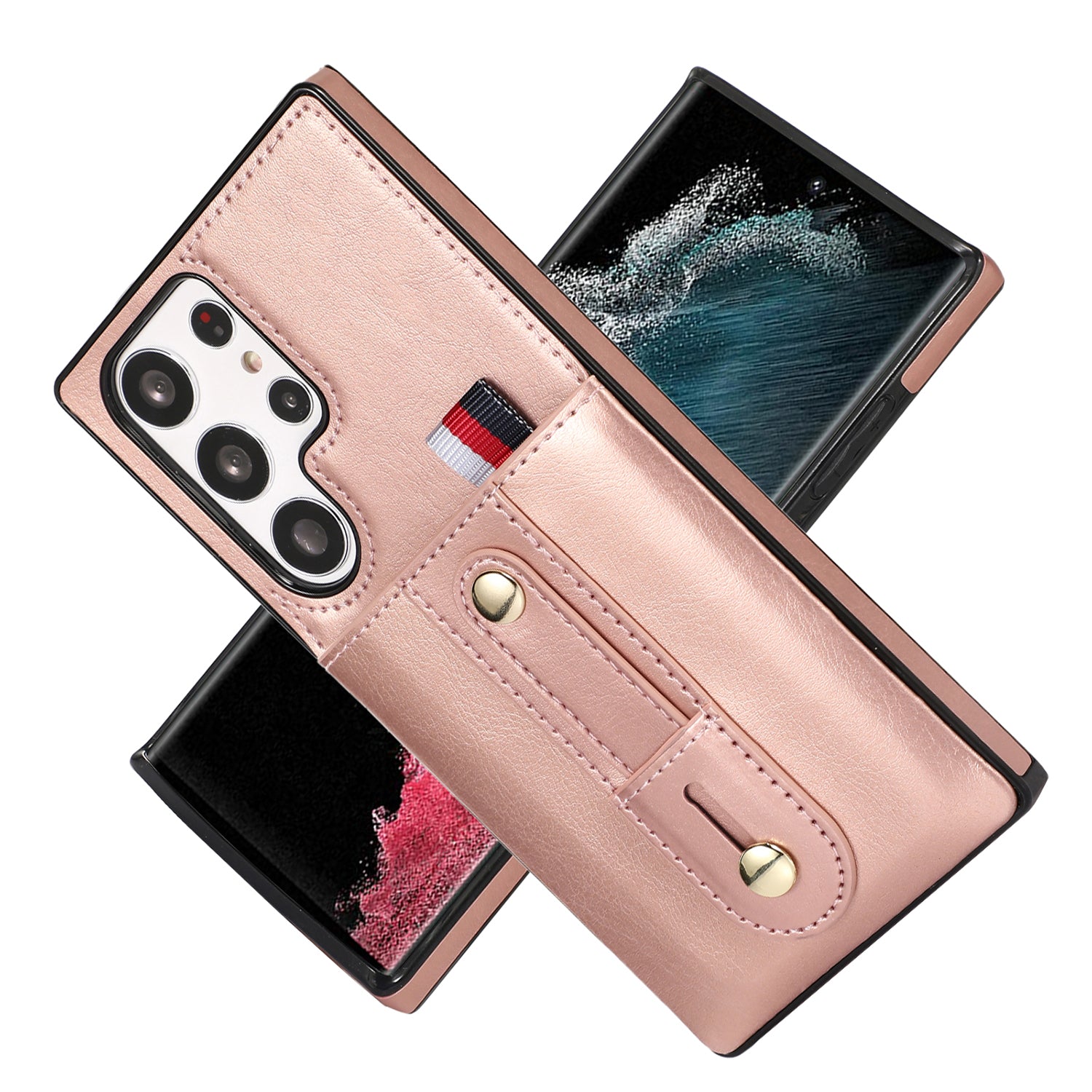 Samsung Galaxy S24 Ultra Shockproof，Anti-Fall Protective Case with Card Slots Ring Buckle Loop Strap Wallet Kickstand Cover