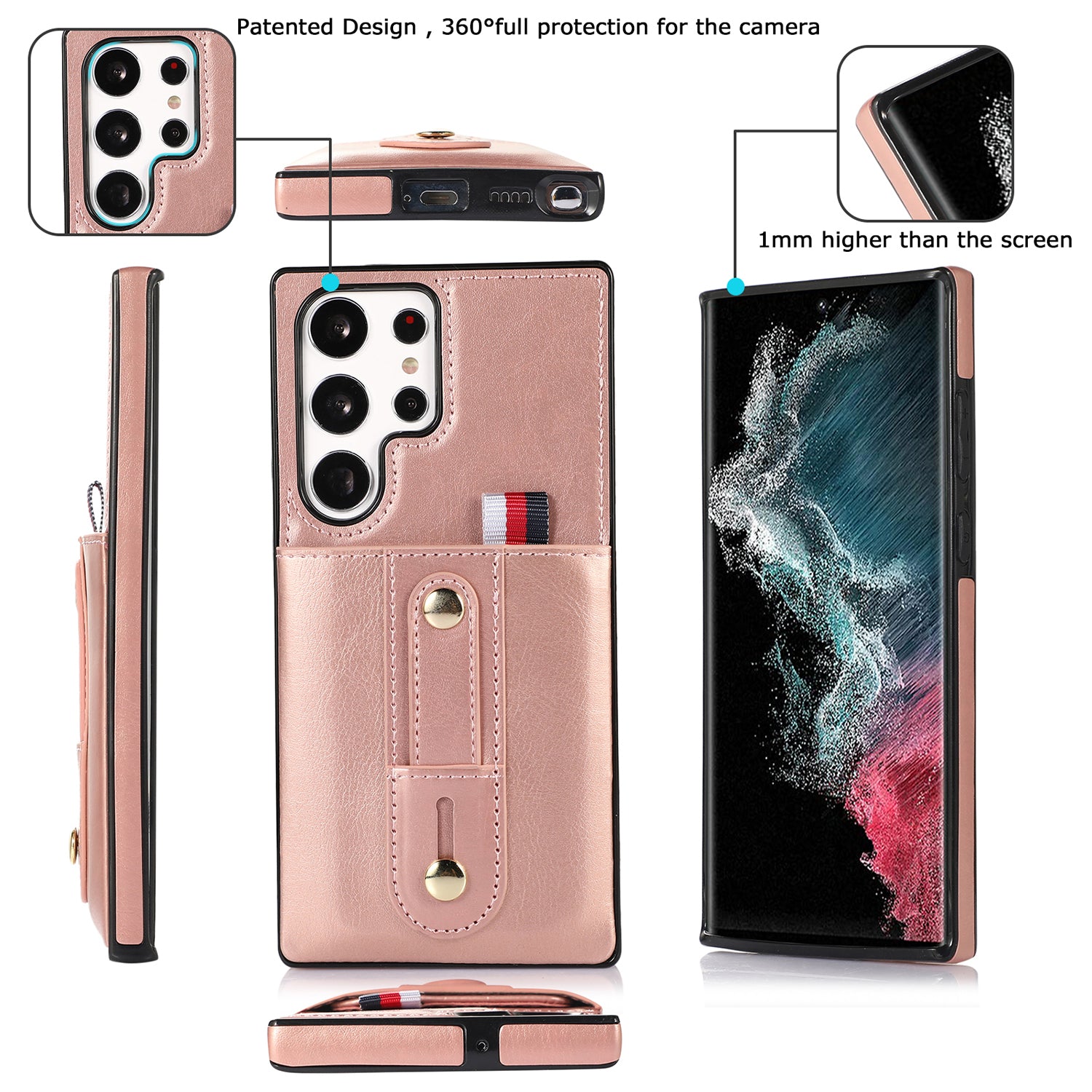 Samsung Galaxy S24 Ultra Shockproof，Anti-Fall Protective Case with Card Slots Ring Buckle Loop Strap Wallet Kickstand Cover