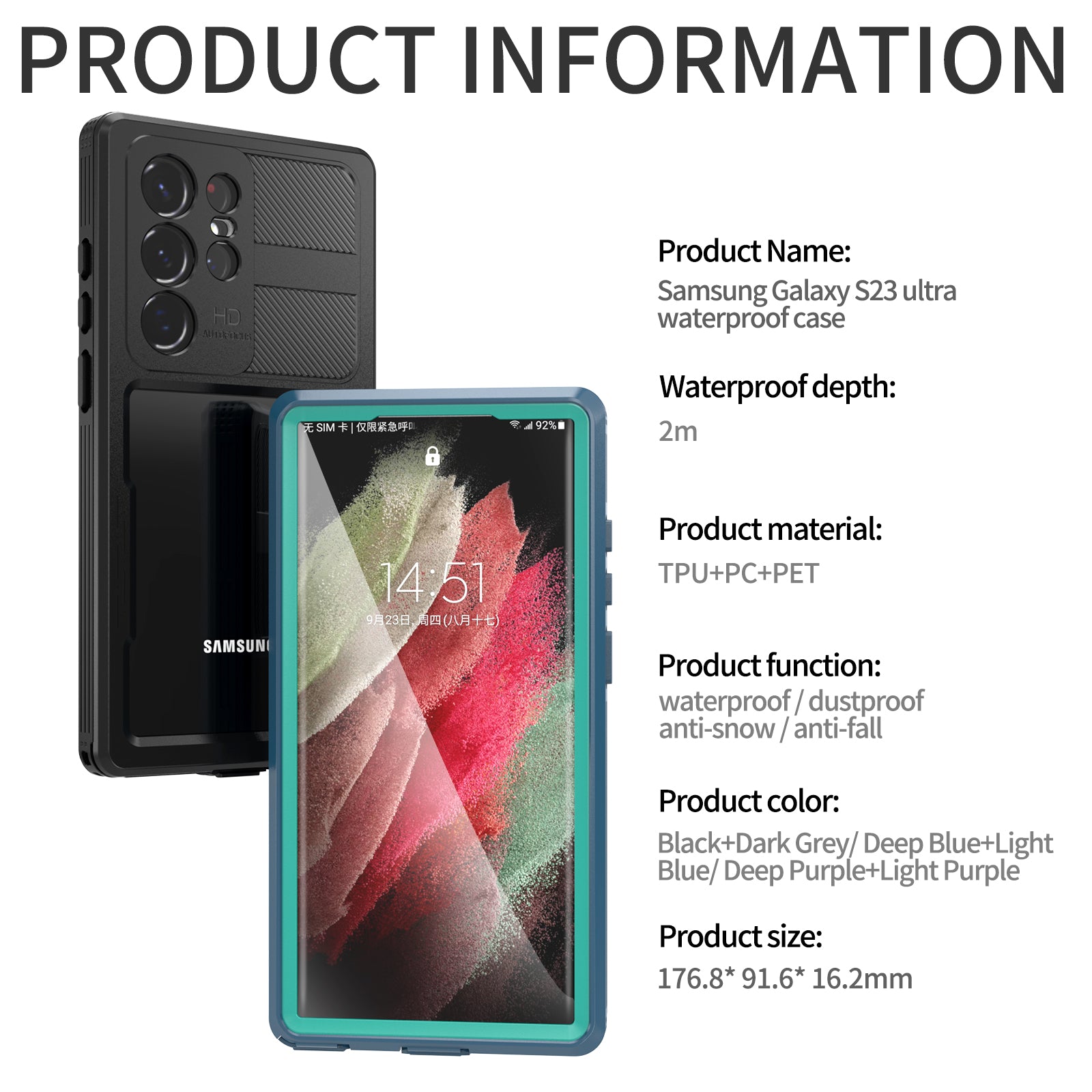 Samsung Galaxy S24 Ultra,360 Full Protective Waterproof Case With Built-in Screen Fingerprint Protector