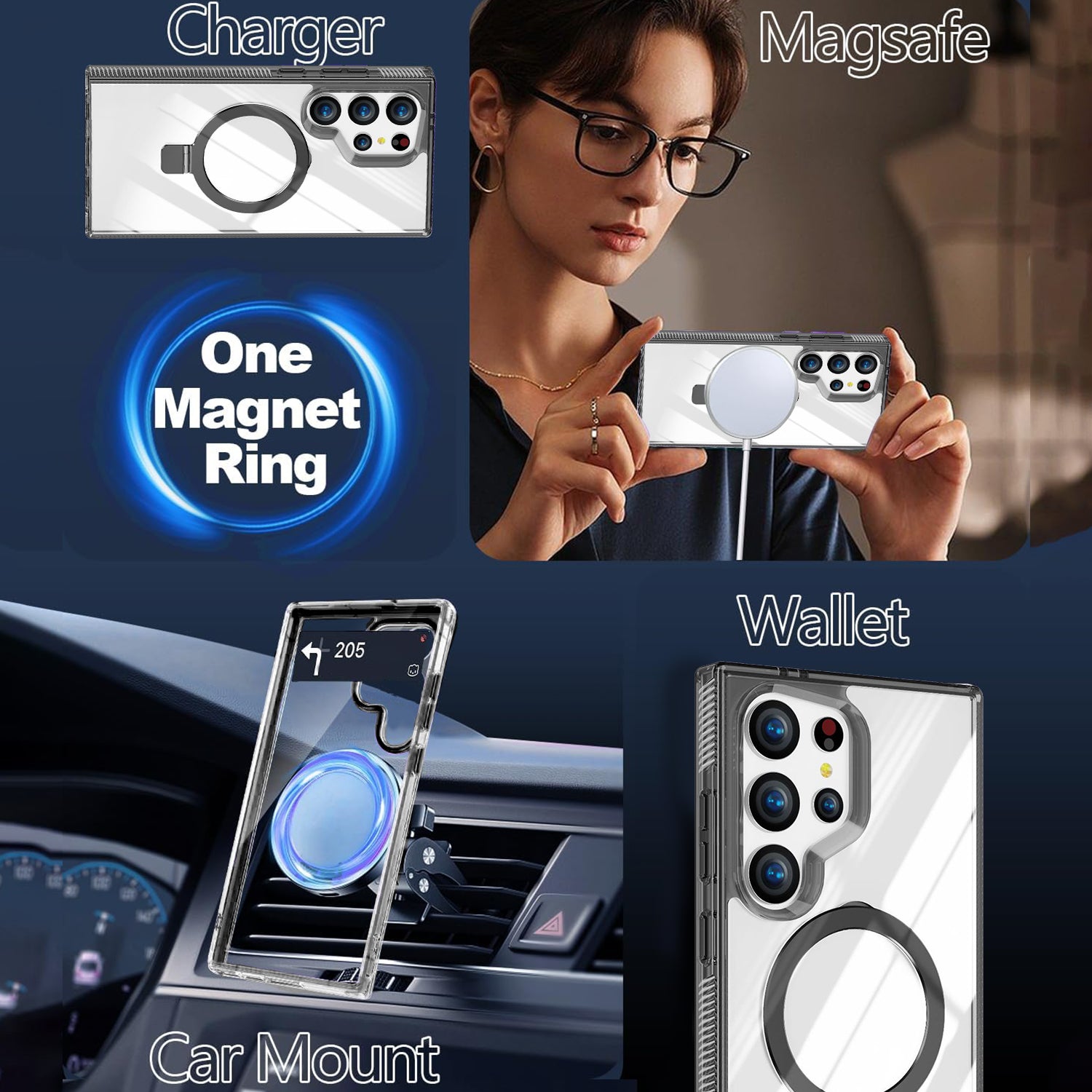 Samsung Galaxy S24 Ultra Transparent Magnetic Attraction Holder Mobile Phone Case