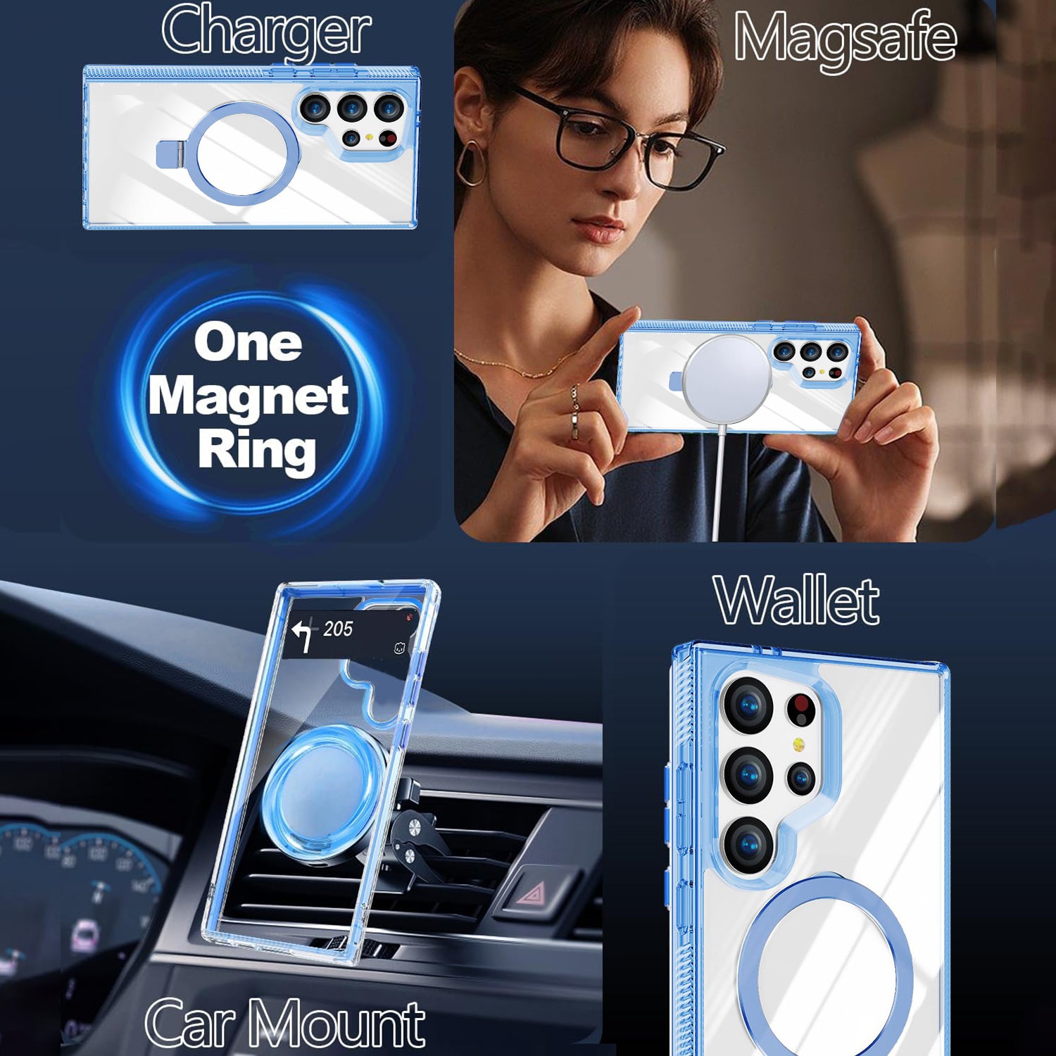 Samsung Galaxy S24 Ultra Transparent Magnetic Attraction Holder Mobile Phone Case