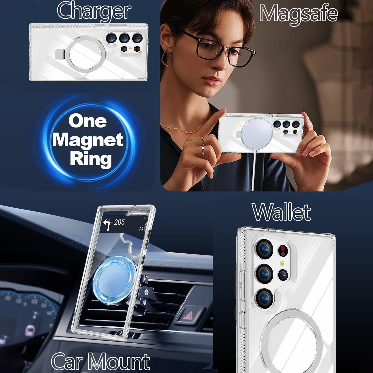 Samsung Galaxy S24 Ultra Transparent Magnetic Attraction Holder Mobile Phone Case