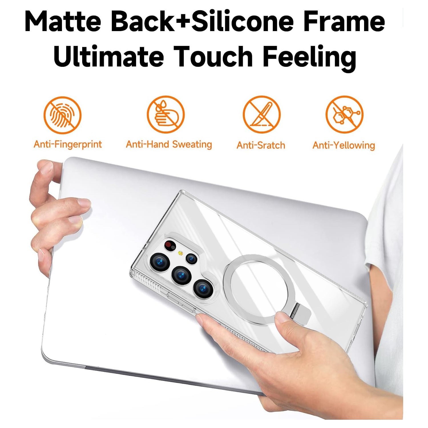 Samsung Galaxy S24 Ultra Transparent Magnetic Attraction Holder Mobile Phone Case