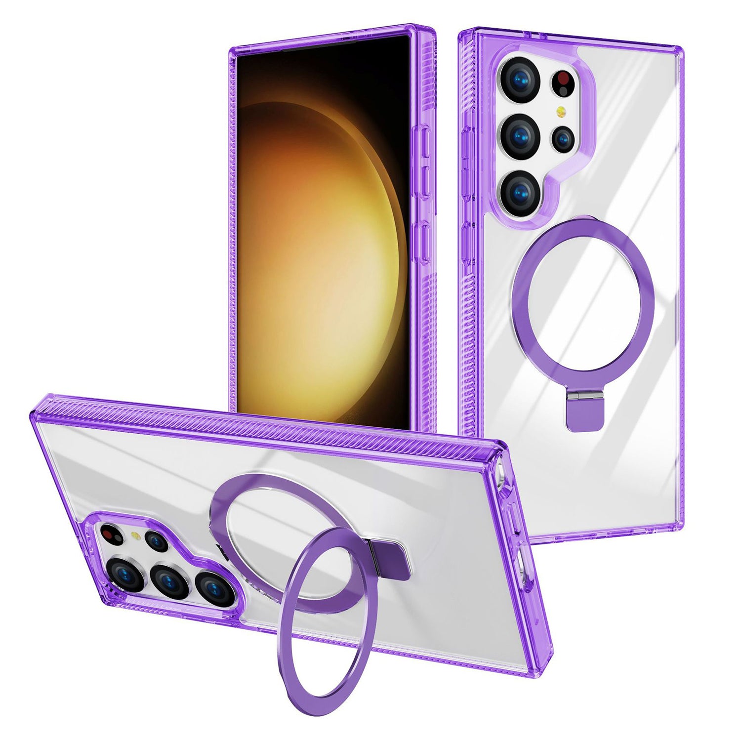 Samsung Galaxy S24 Ultra Transparent Magnetic Attraction Holder Mobile Phone Case