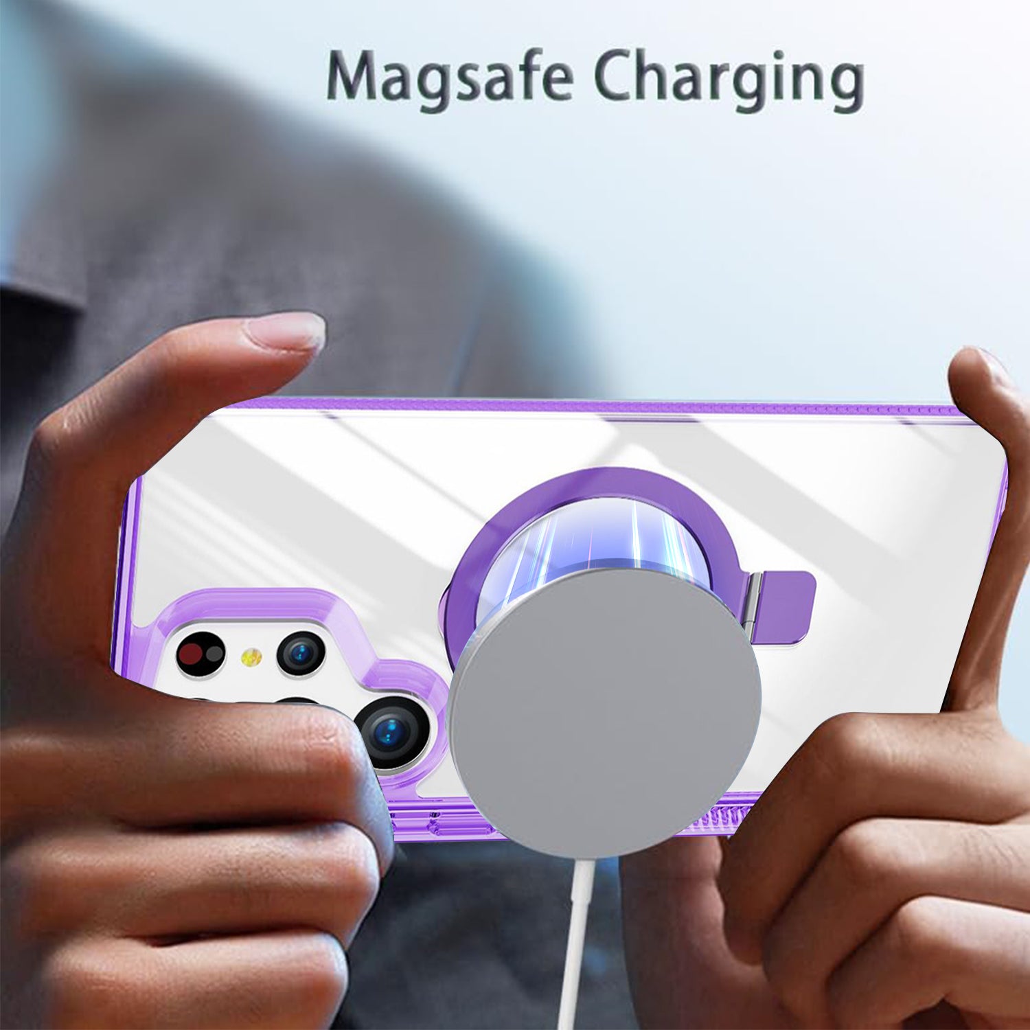 Samsung Galaxy S24 Ultra Transparent Magnetic Attraction Holder Mobile Phone Case