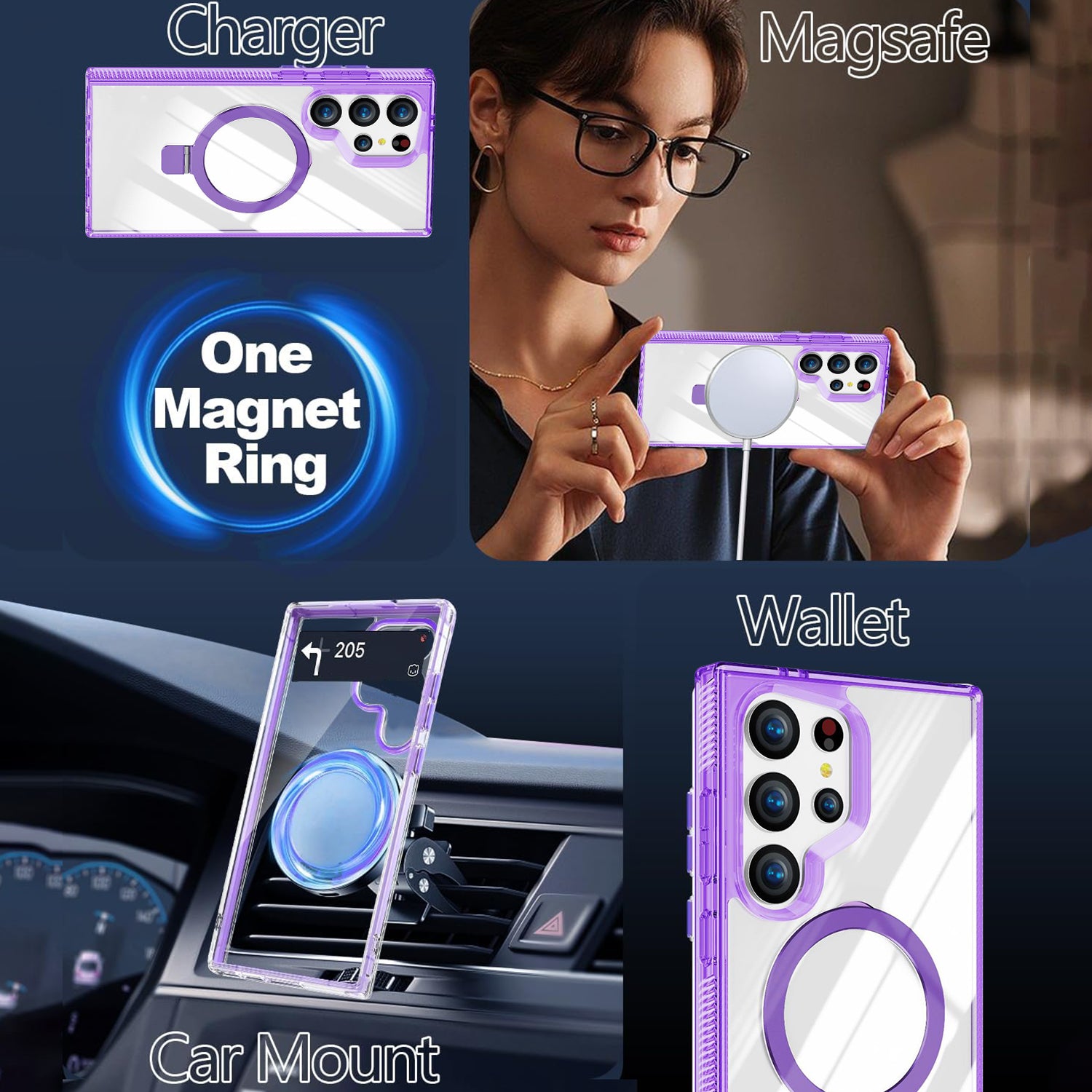 Samsung Galaxy S24 Ultra Transparent Magnetic Attraction Holder Mobile Phone Case