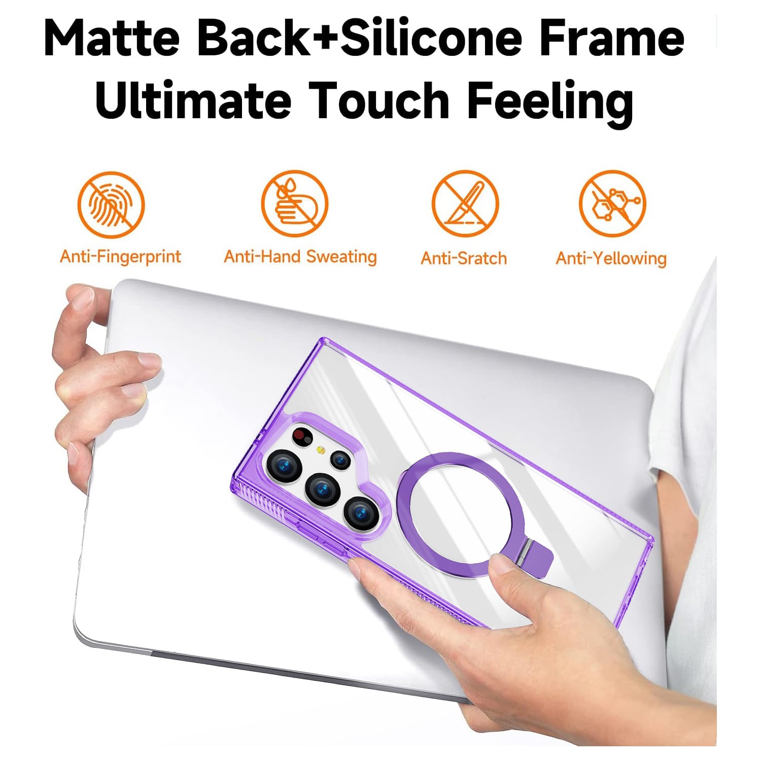 Samsung Galaxy S24 Ultra Transparent Magnetic Attraction Holder Mobile Phone Case