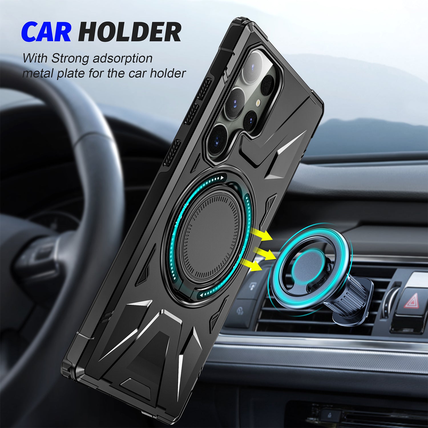 Samsung Galaxy S24 Ultra Magnetic with 360 Degree Rotating Ring Stand, Heavy Duty Phone Case
