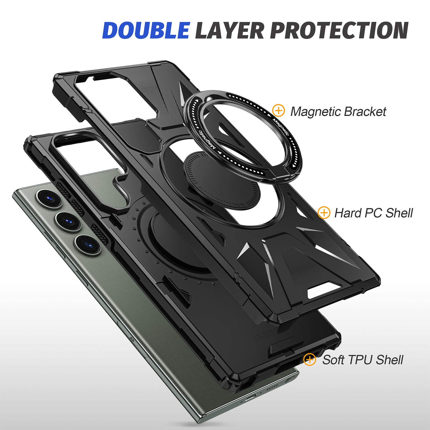 Samsung Galaxy S24 Ultra Magnetic with 360 Degree Rotating Ring Stand, Heavy Duty Phone Case