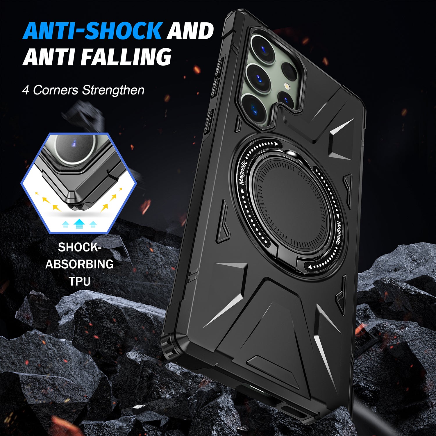 Samsung Galaxy S24 Ultra Magnetic with 360 Degree Rotating Ring Stand, Heavy Duty Phone Case