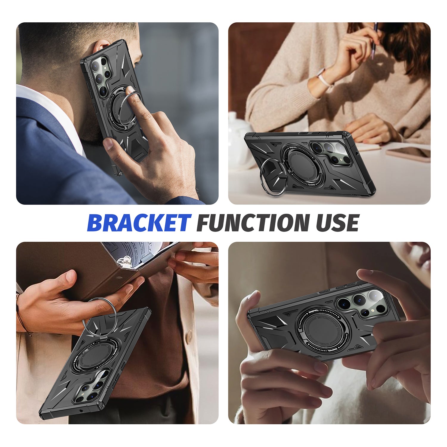 Samsung Galaxy S24 Ultra Magnetic with 360 Degree Rotating Ring Stand, Heavy Duty Phone Case