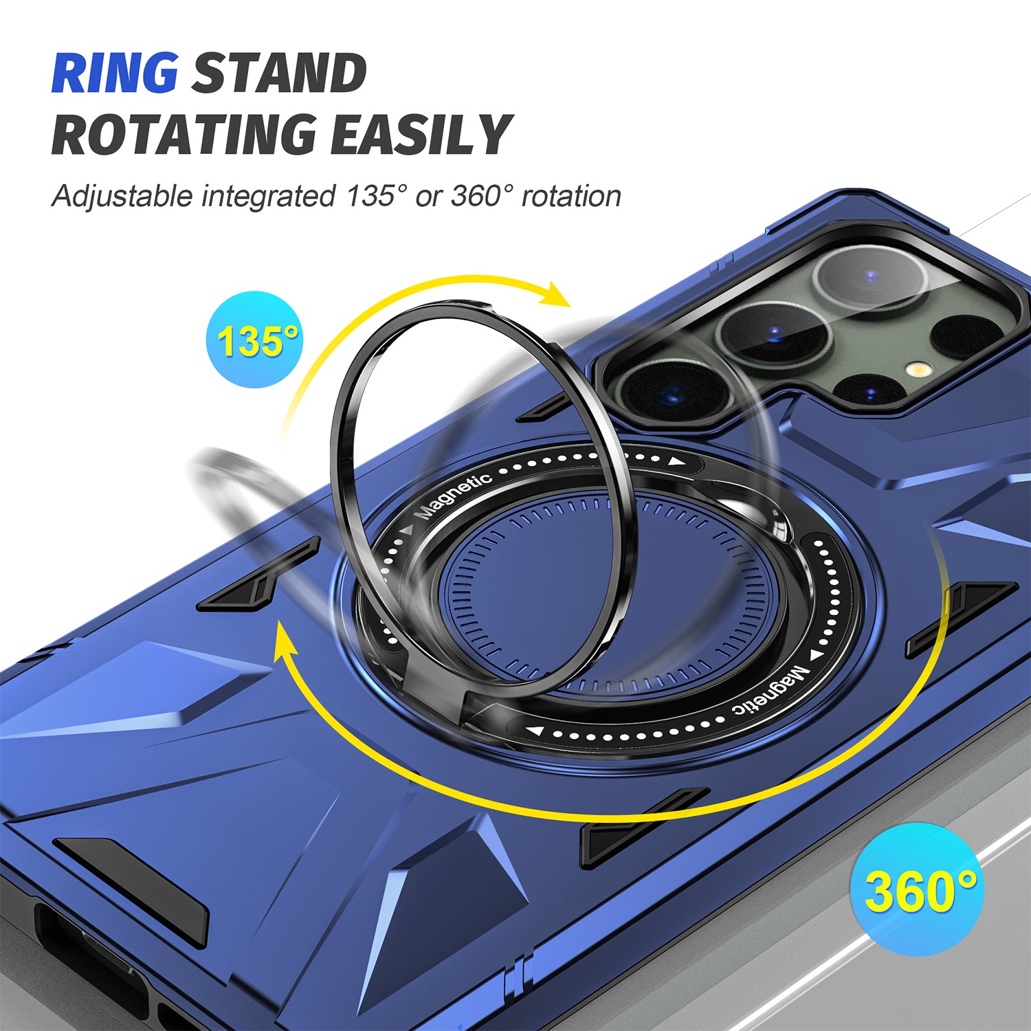 Samsung Galaxy S24 Ultra Magnetic with 360 Degree Rotating Ring Stand, Heavy Duty Phone Case