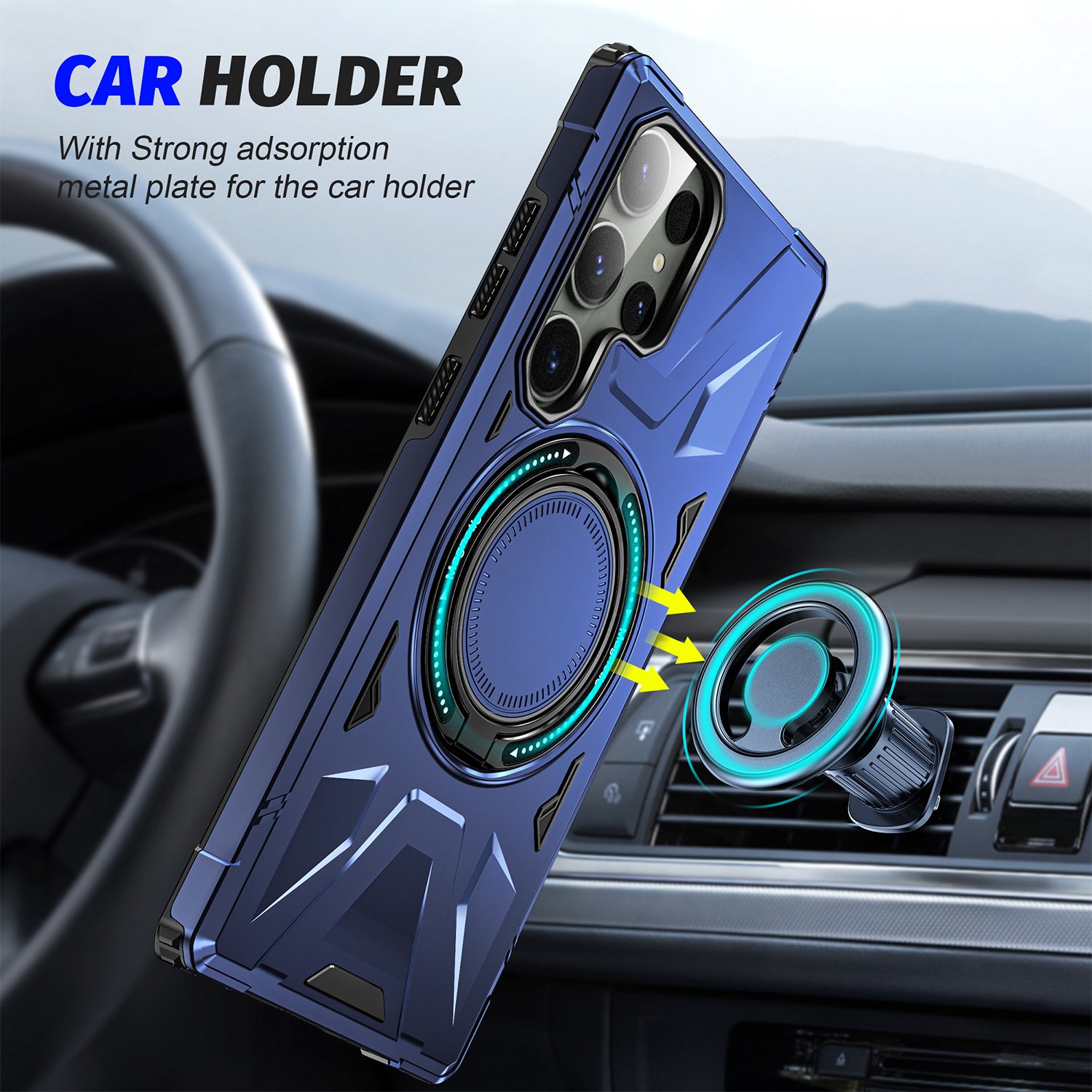 Samsung Galaxy S24 Ultra Magnetic with 360 Degree Rotating Ring Stand, Heavy Duty Phone Case