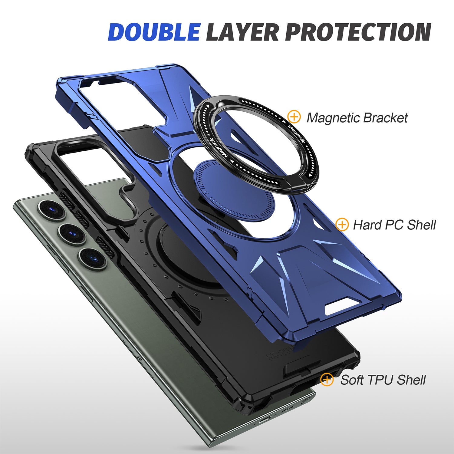 Samsung Galaxy S24 Ultra Magnetic with 360 Degree Rotating Ring Stand, Heavy Duty Phone Case