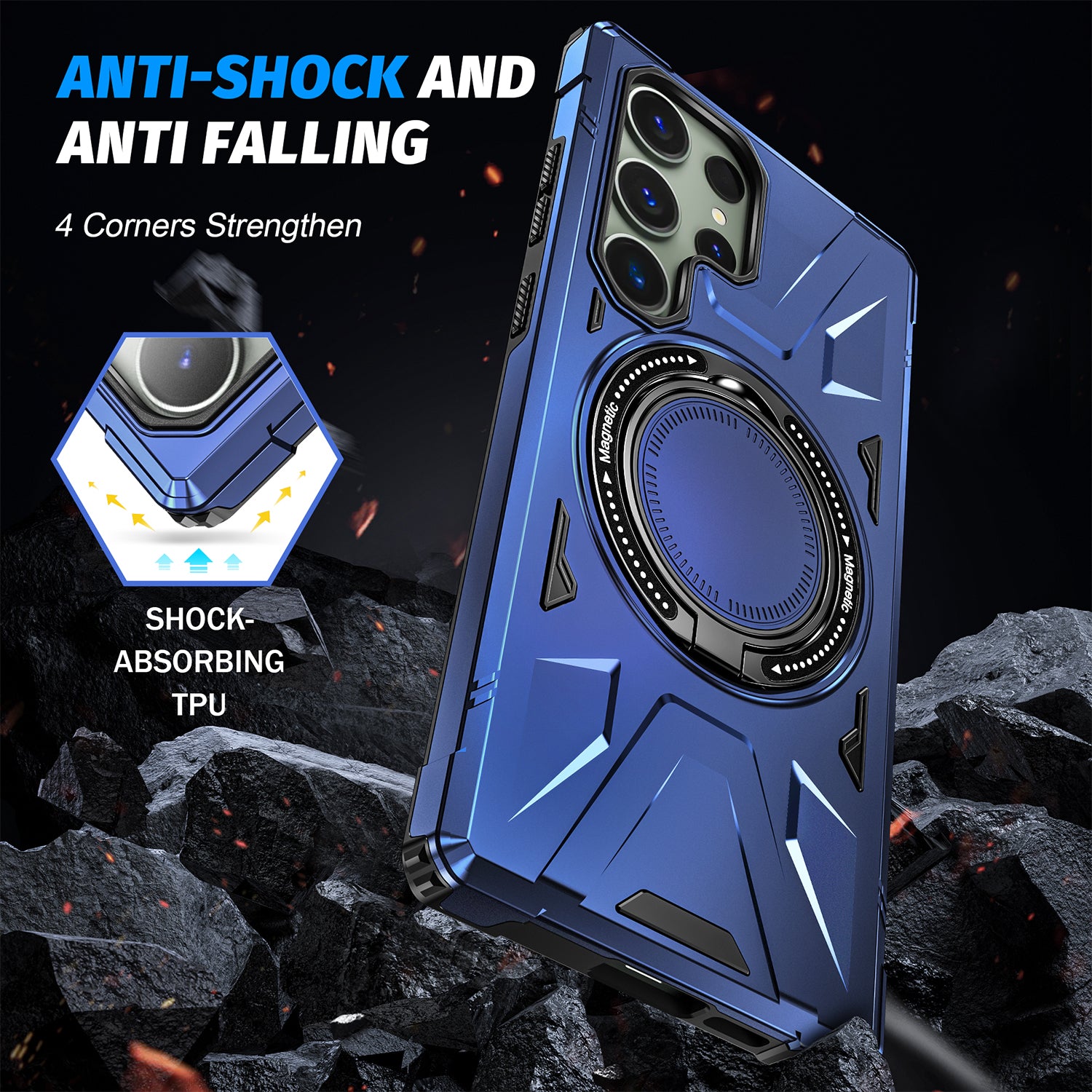 Samsung Galaxy S24 Ultra Magnetic with 360 Degree Rotating Ring Stand, Heavy Duty Phone Case