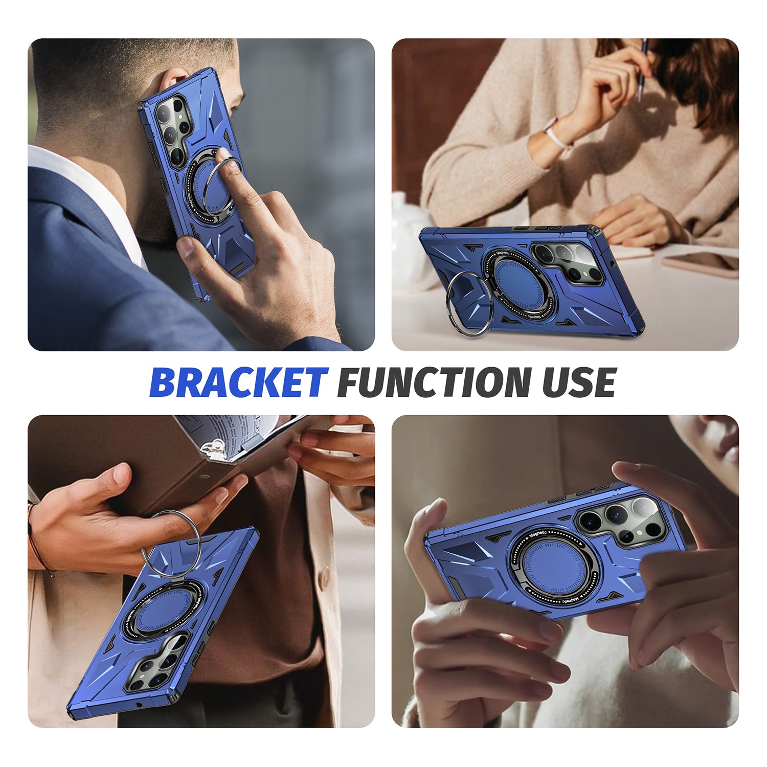 Samsung Galaxy S24 Ultra Magnetic with 360 Degree Rotating Ring Stand, Heavy Duty Phone Case