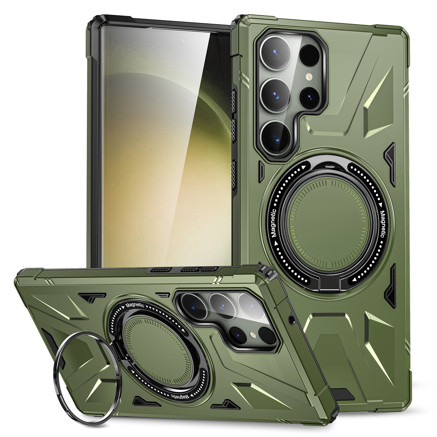 Samsung Galaxy S24 Ultra Magnetic with 360 Degree Rotating Ring Stand, Heavy Duty Phone Case