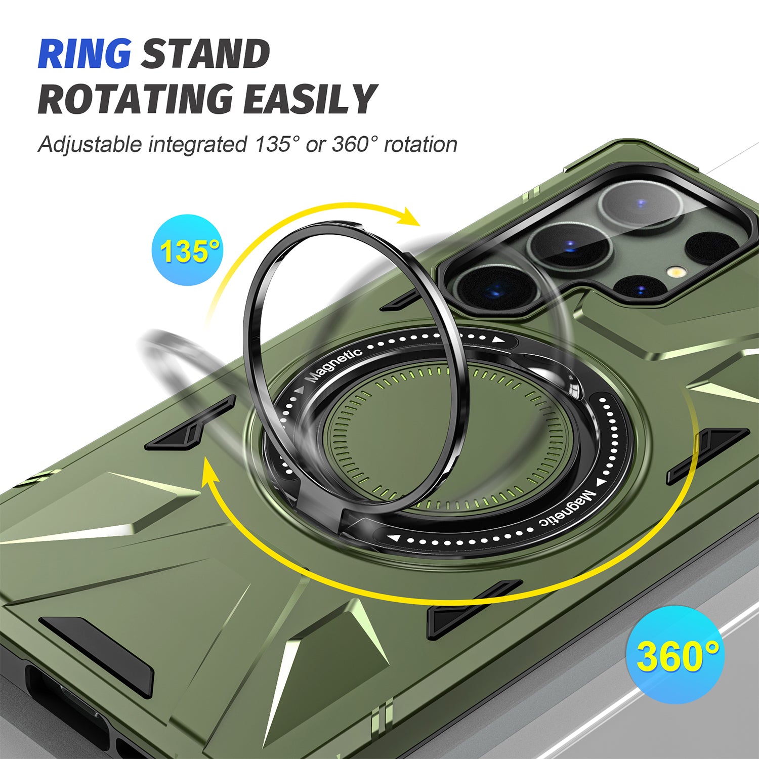 Samsung Galaxy S24 Ultra Magnetic with 360 Degree Rotating Ring Stand, Heavy Duty Phone Case