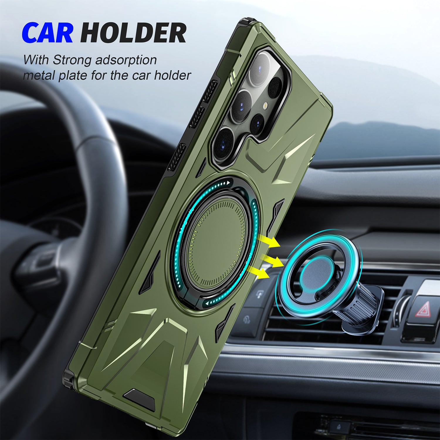 Samsung Galaxy S24 Ultra Magnetic with 360 Degree Rotating Ring Stand, Heavy Duty Phone Case
