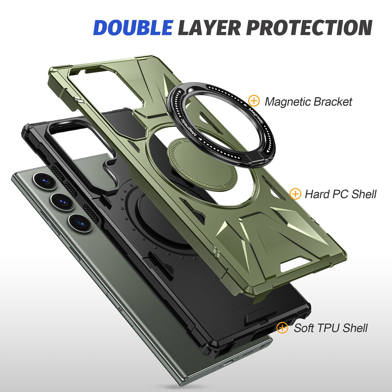 Samsung Galaxy S24 Ultra Magnetic with 360 Degree Rotating Ring Stand, Heavy Duty Phone Case