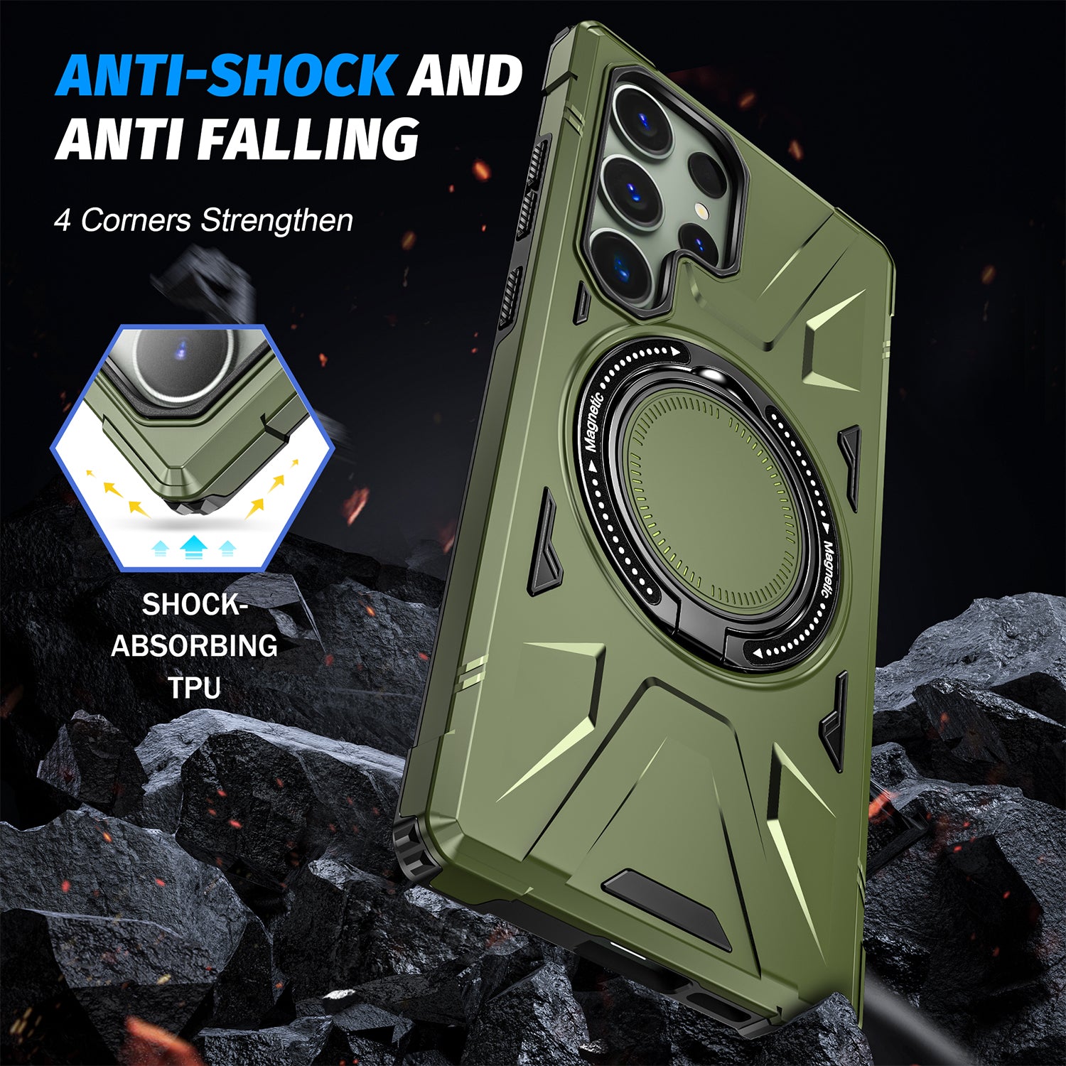 Samsung Galaxy S24 Ultra Magnetic with 360 Degree Rotating Ring Stand, Heavy Duty Phone Case