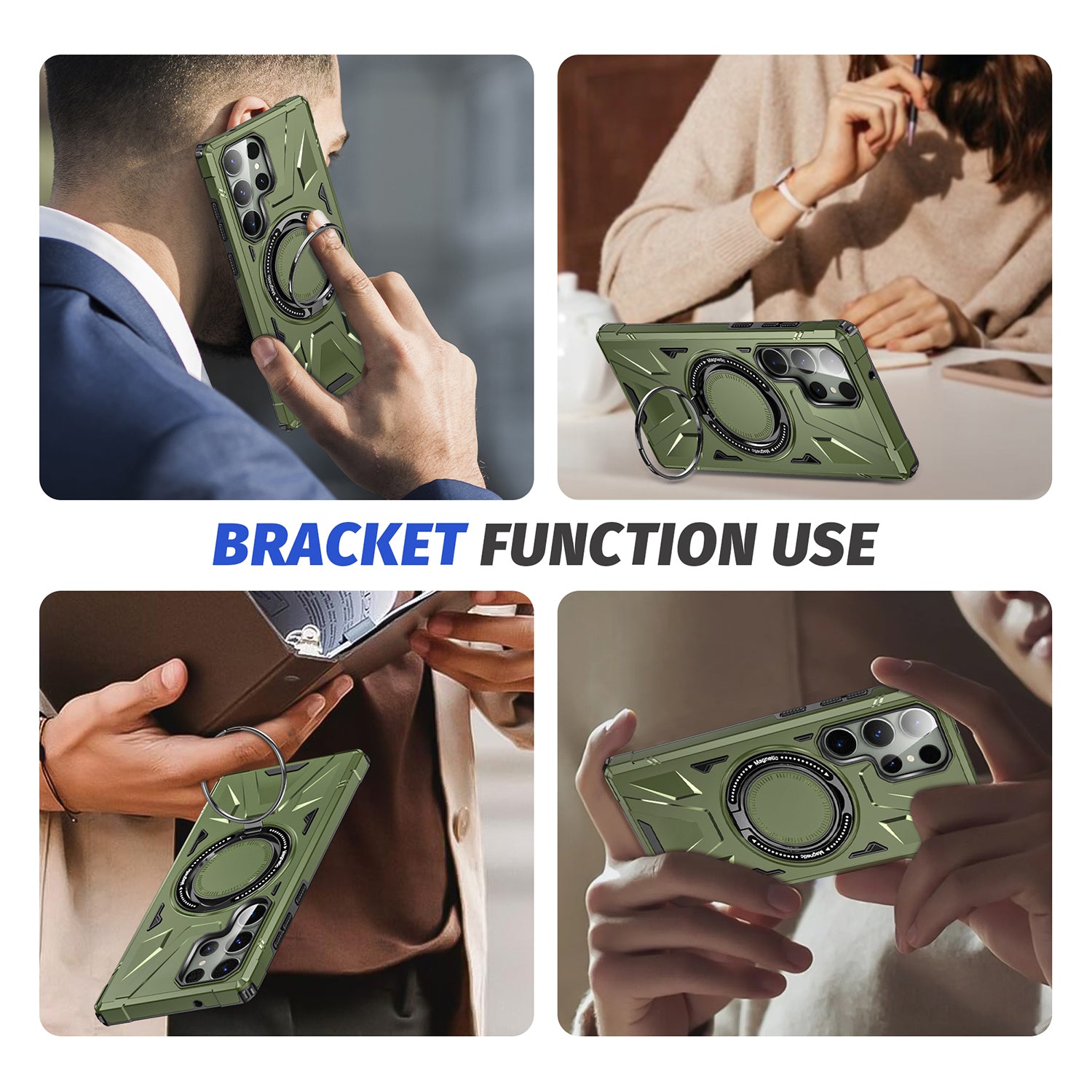 Samsung Galaxy S24 Ultra Magnetic with 360 Degree Rotating Ring Stand, Heavy Duty Phone Case