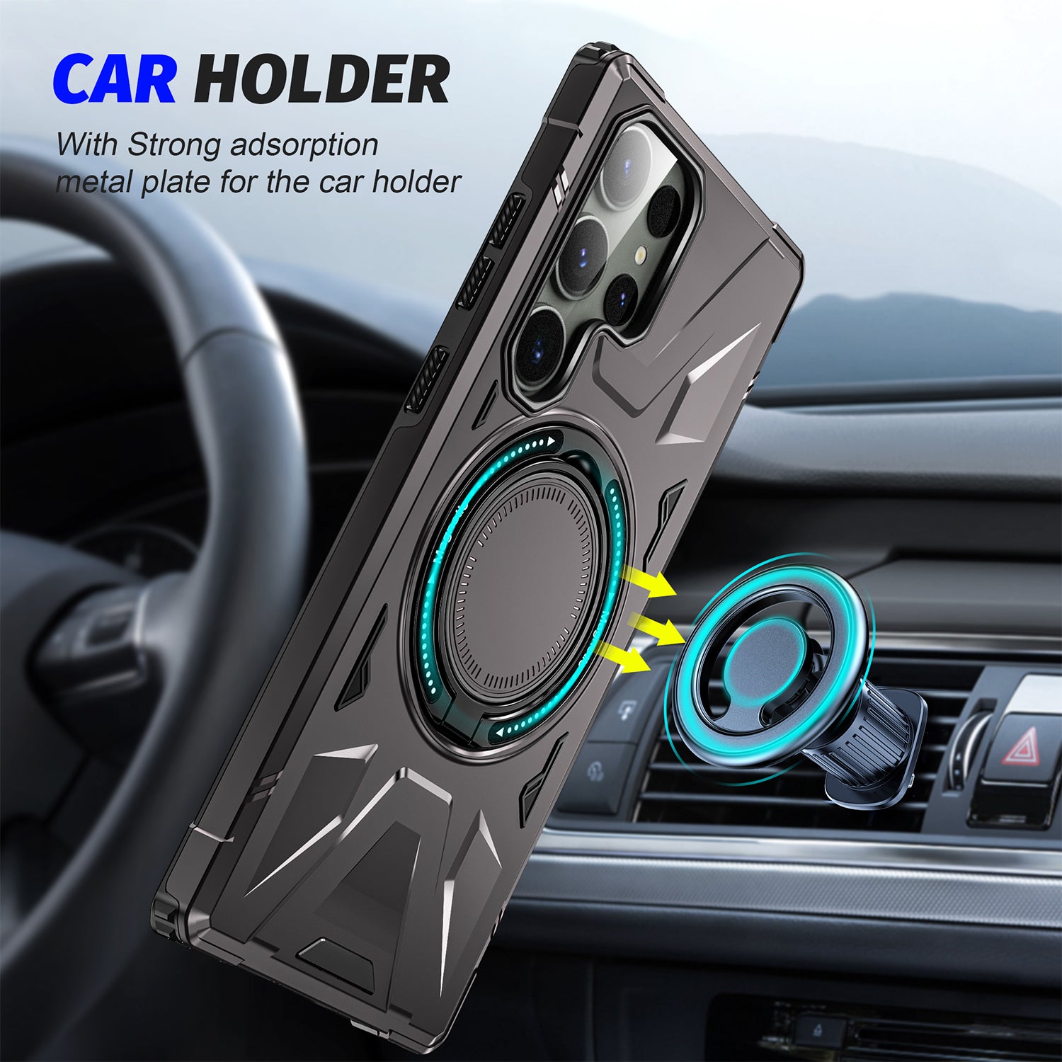 Samsung Galaxy S24 Ultra Magnetic with 360 Degree Rotating Ring Stand, Heavy Duty Phone Case