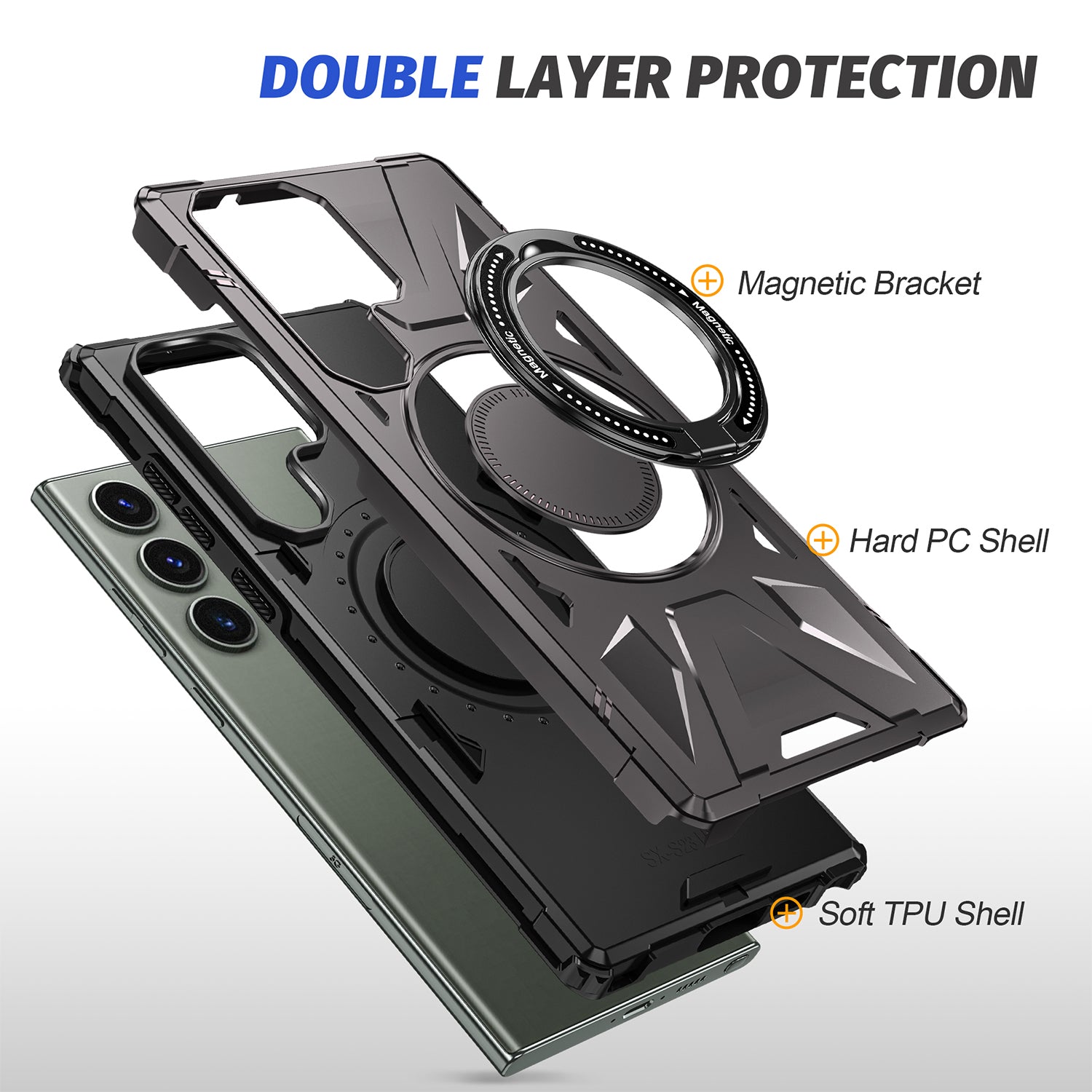 Samsung Galaxy S24 Ultra Magnetic with 360 Degree Rotating Ring Stand, Heavy Duty Phone Case